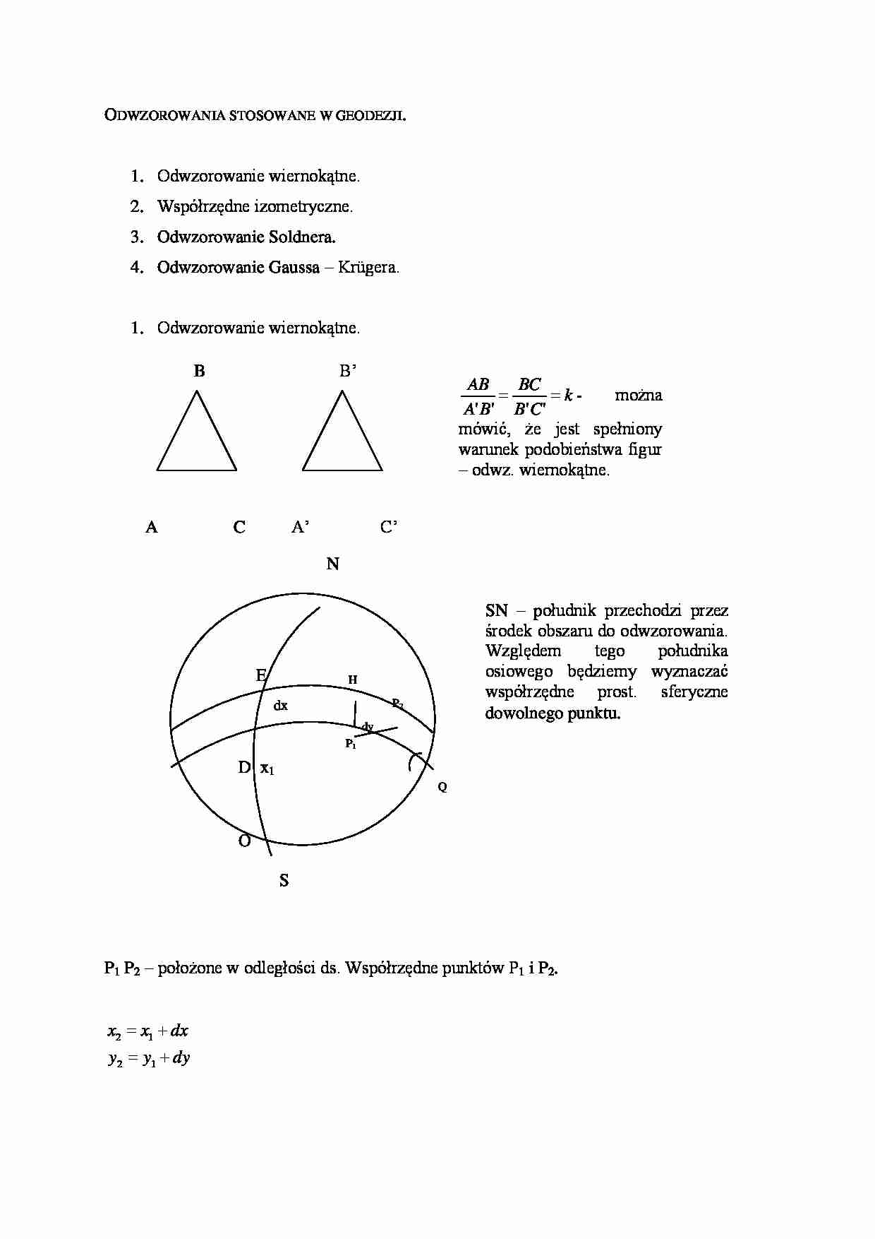 Odwzorowania stosowane w geodezji- opracowanie - strona 1
