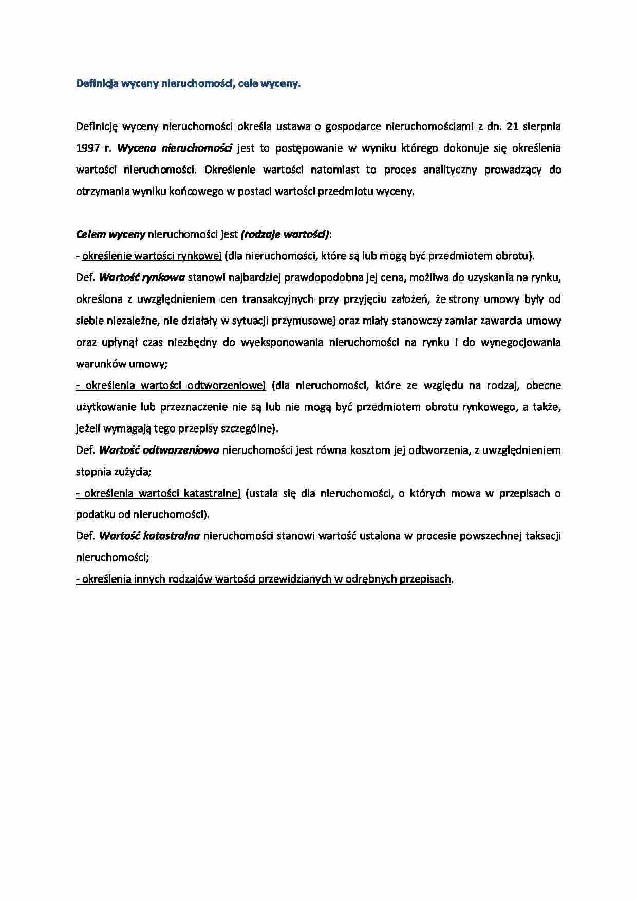 Definicja wyceny nieruchomości- opracowanie - strona 1