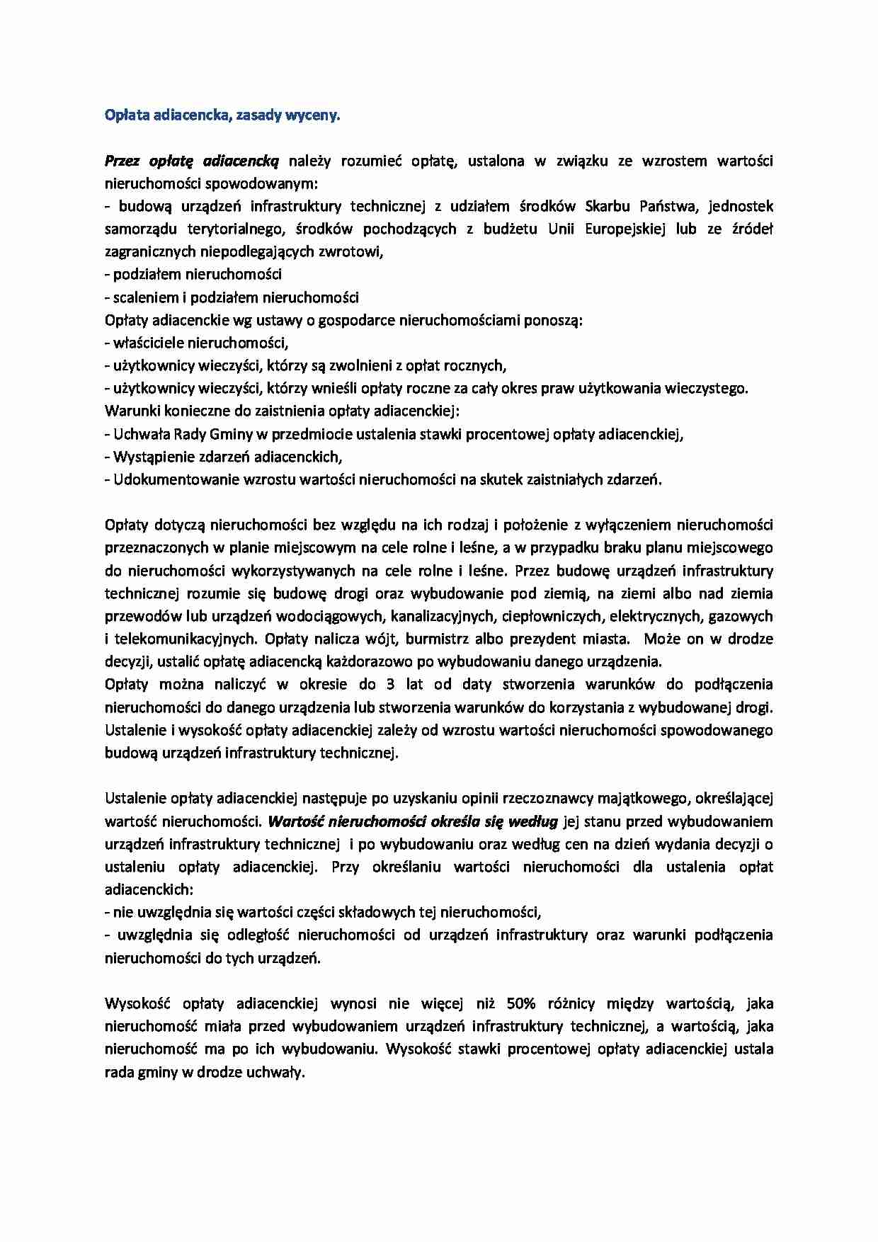 Opłata adiacencka- opracowanie - strona 1