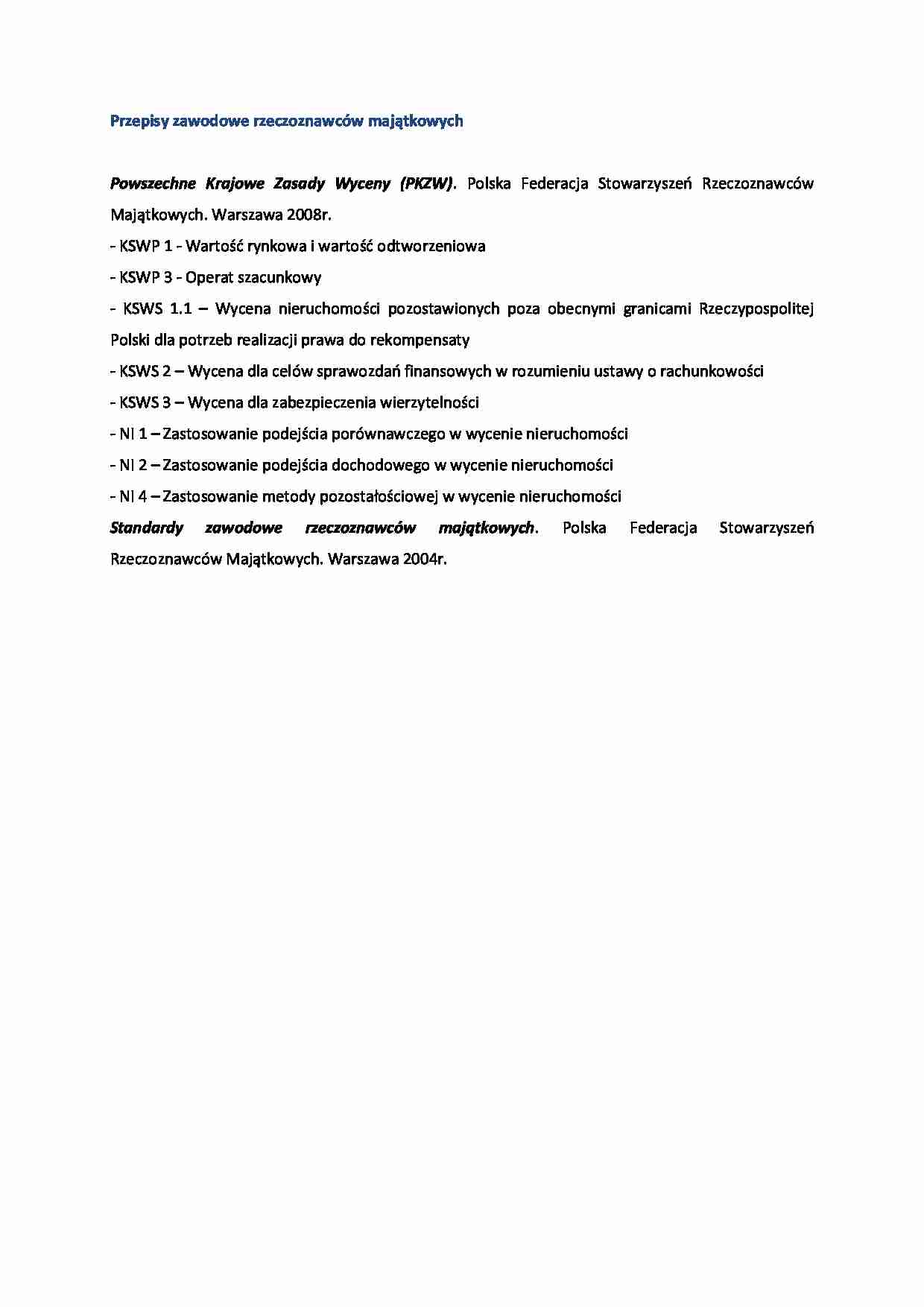 Przepisy zawodowe rzeczoznawców majątkowych- opracowanie - strona 1