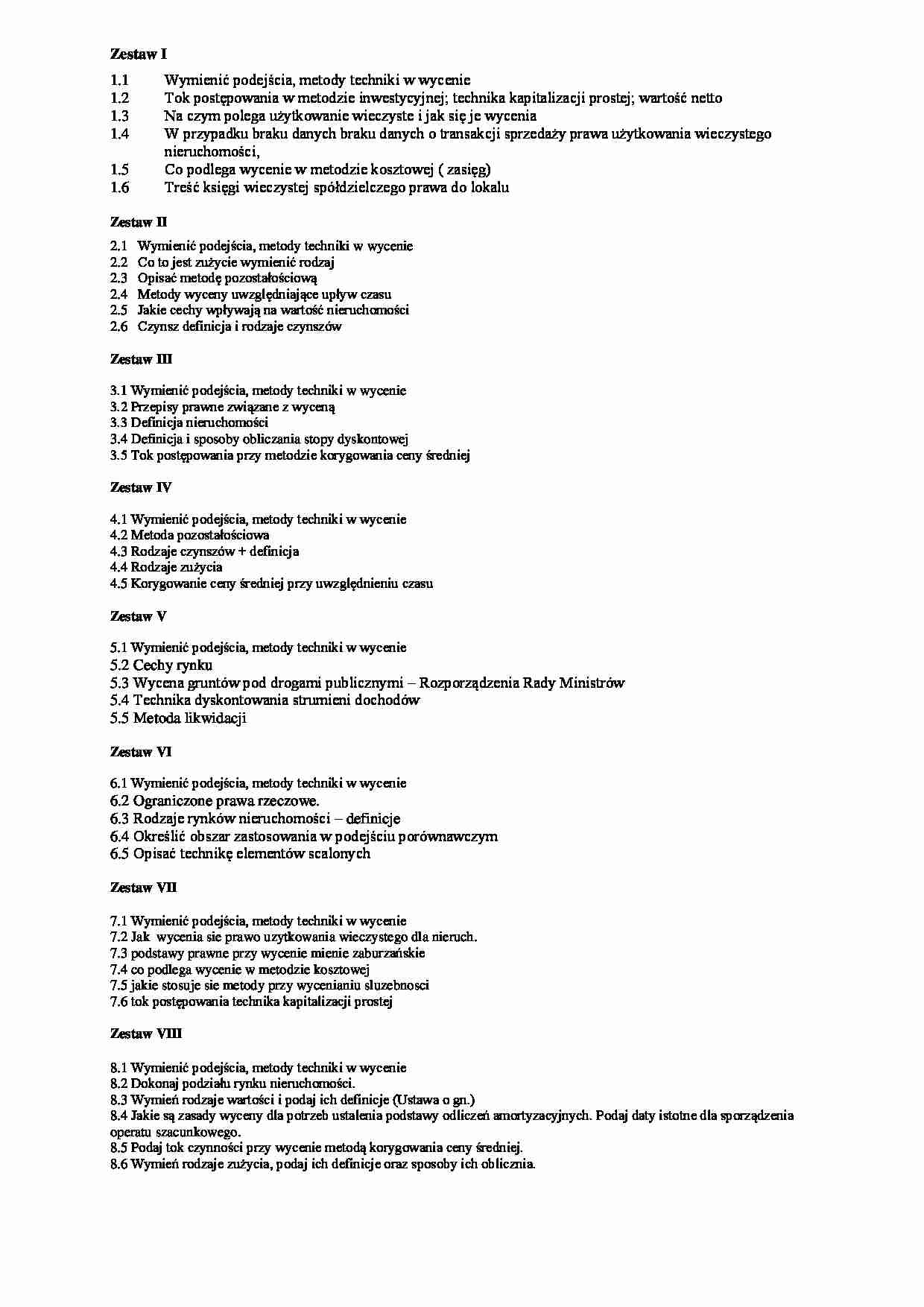 Wycena nieruchomości- pytania na egzamin - strona 1