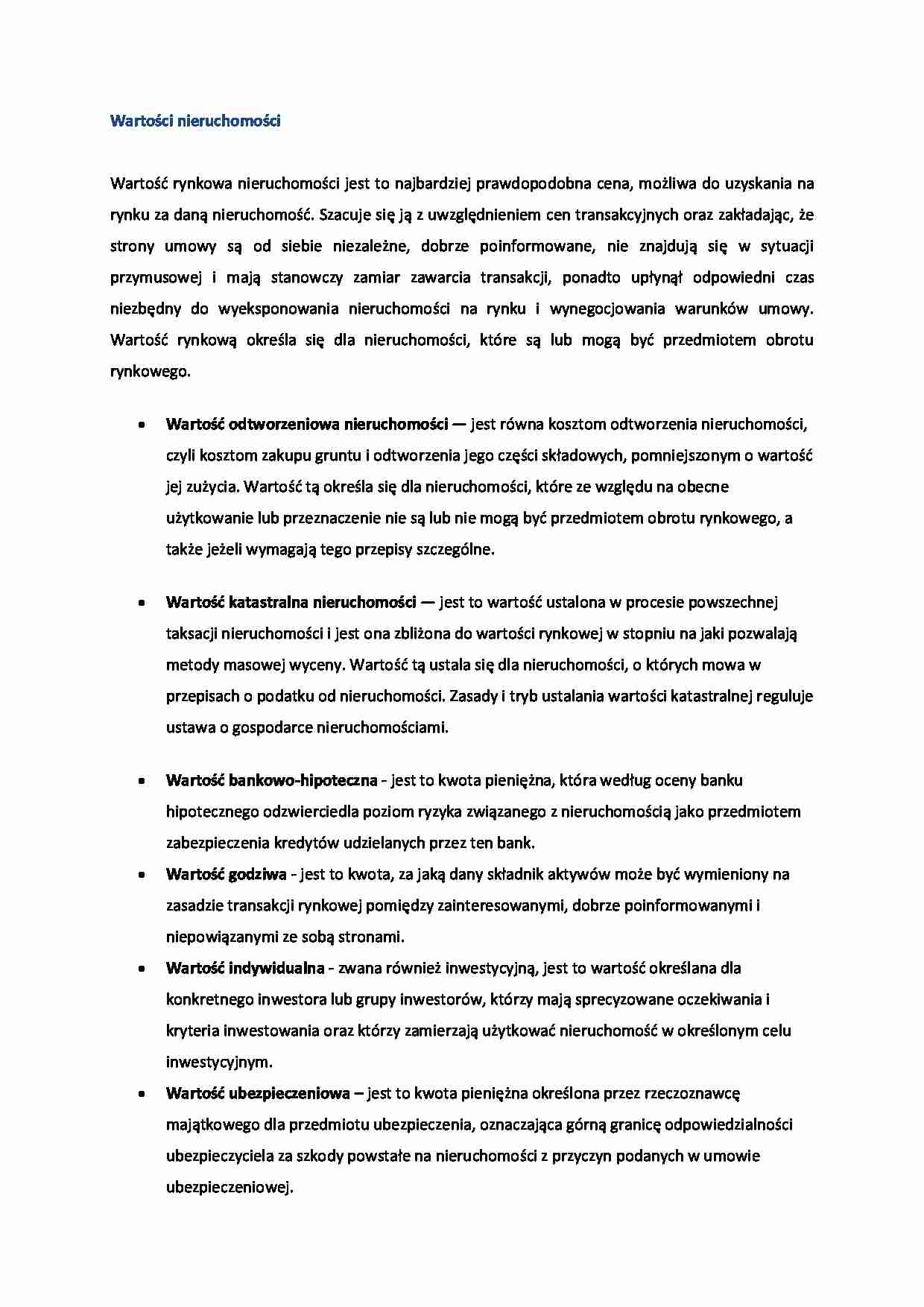 Wartości nieruchomości- opracowanie - strona 1