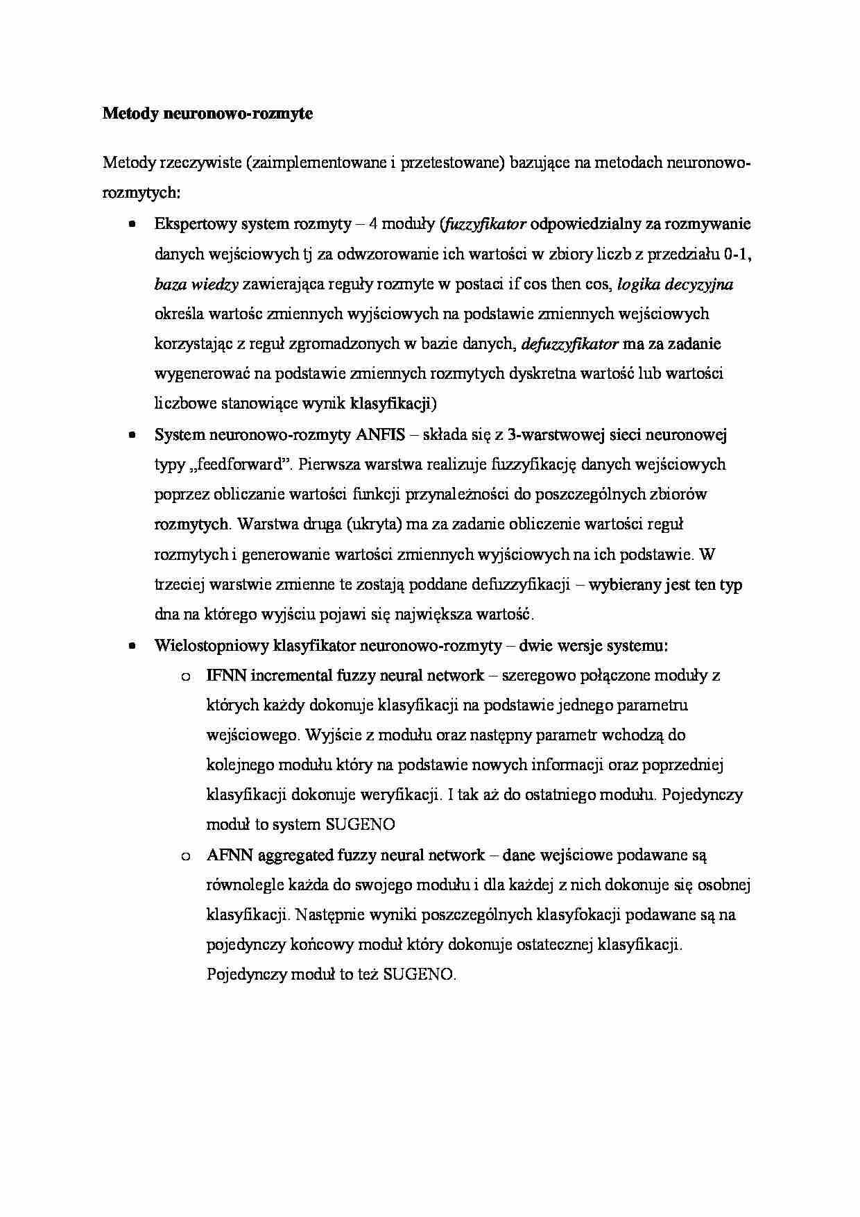 Metody neuronowo-rozmyte- opracowanie - strona 1