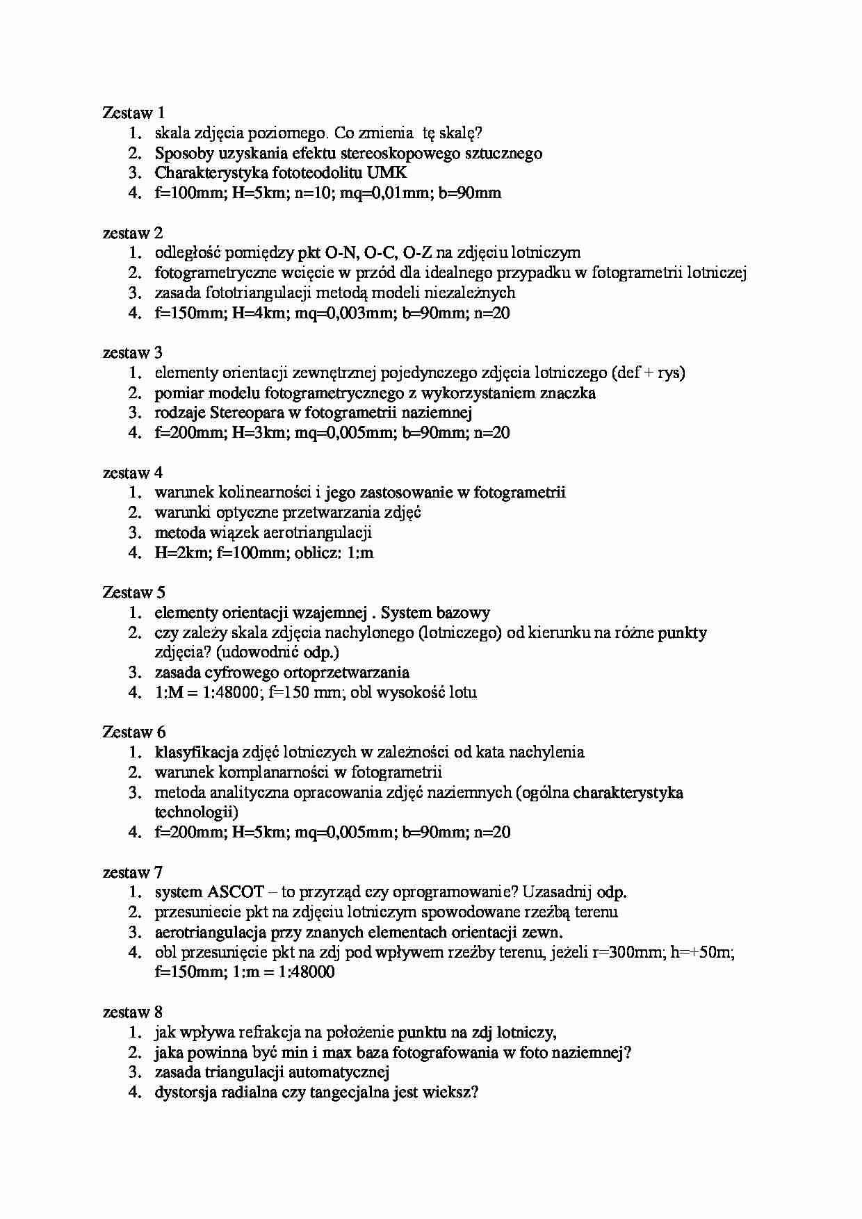 Fotogrametria- pytania na egzamin - strona 1