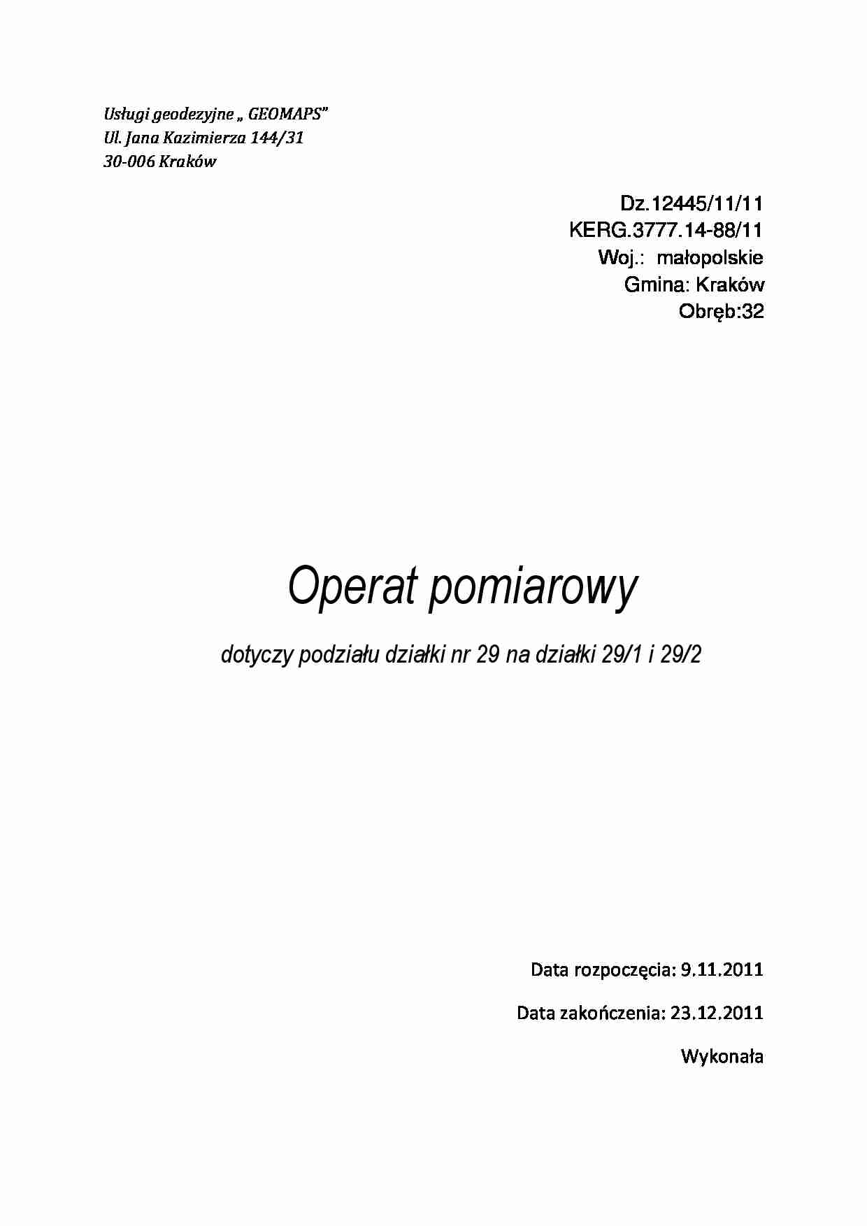 Operat pomiarowy- podział - strona 1