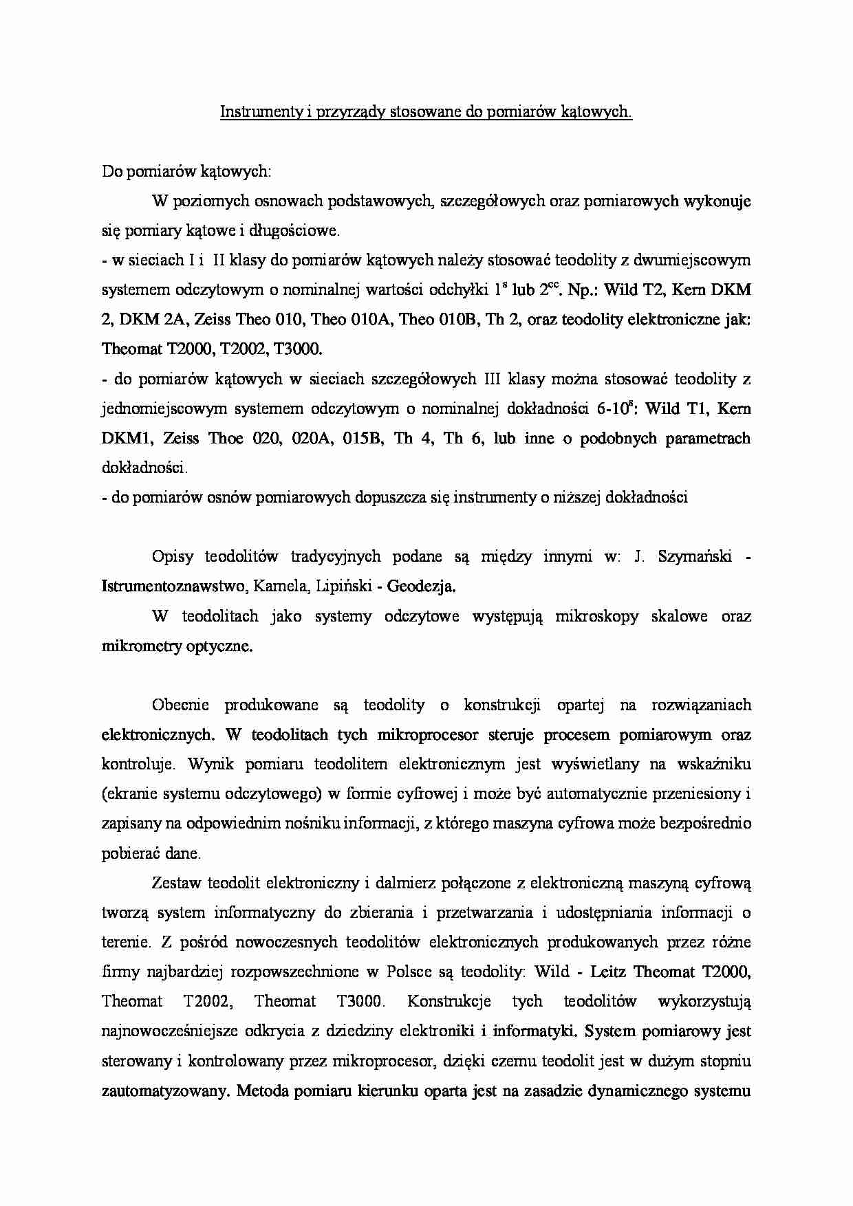 Instrumenty i przyrządy stosowane do pomiarów kątowych- opracowanie - strona 1