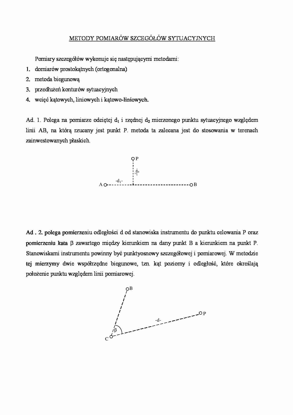 Metody pomiarów szczegółów sytuacyjych - opracowanie - strona 1