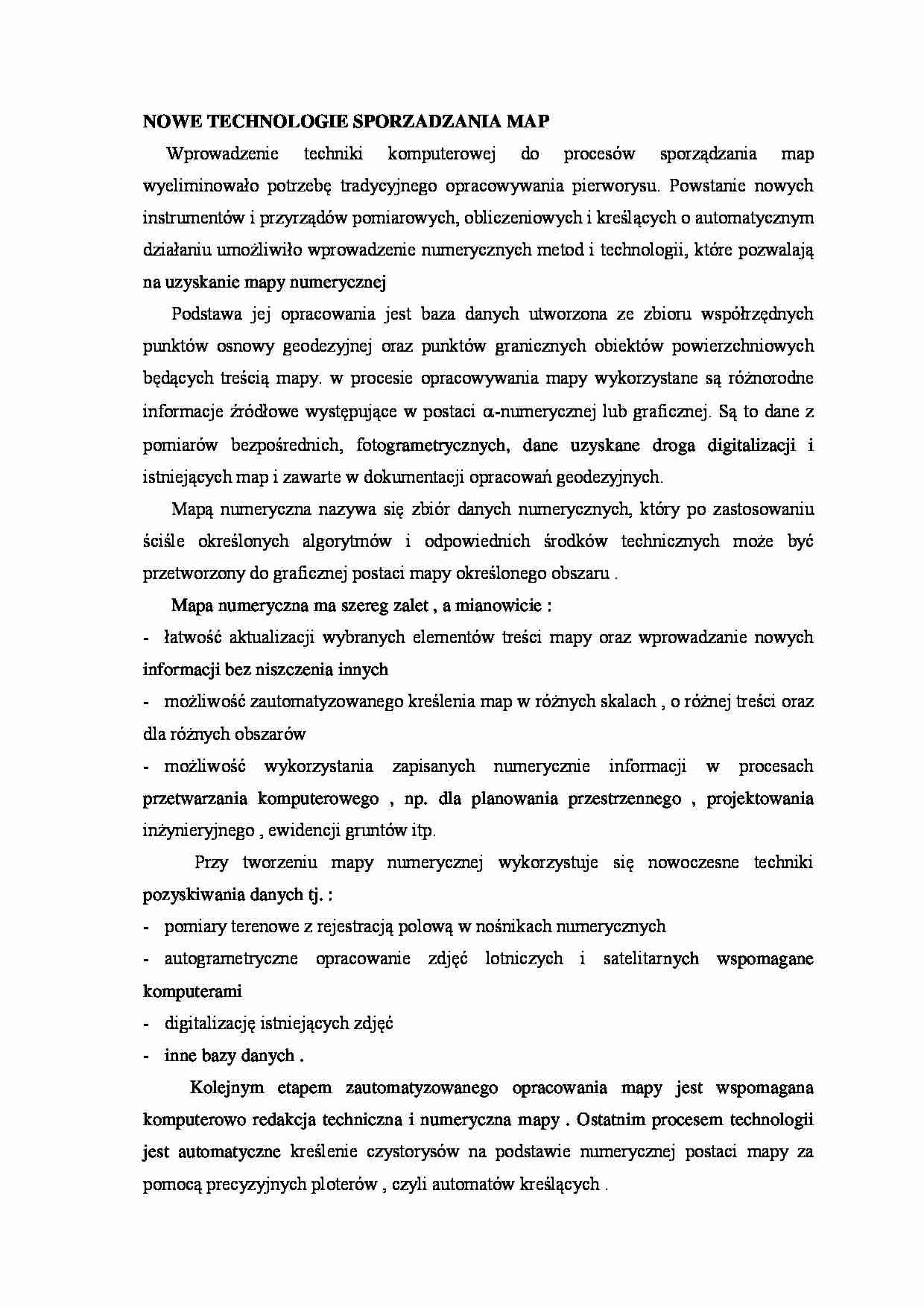 Nowe technoloie sporządzania map- opracowanie - strona 1
