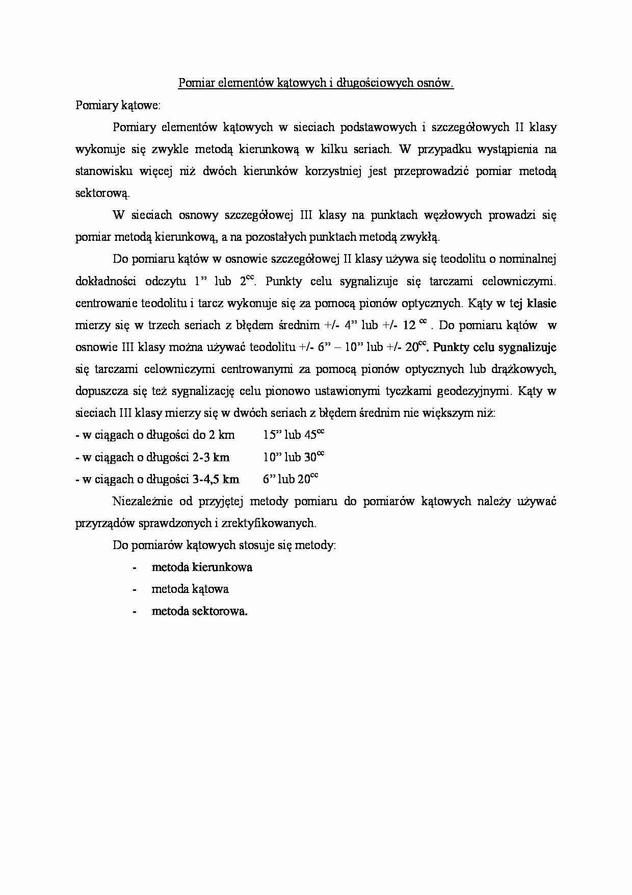 Pomiar elementów kątowych i długościowych osnów- opracowanie - strona 1