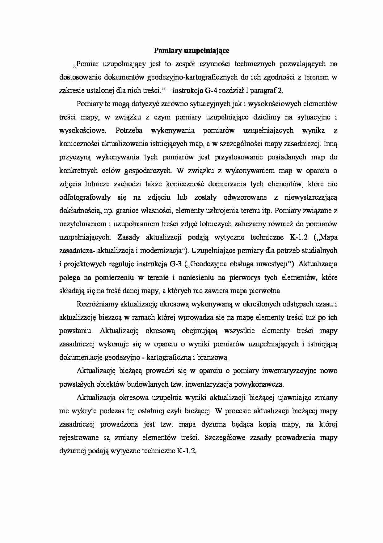 Pomiary uzupełniające- opracowanie - strona 1