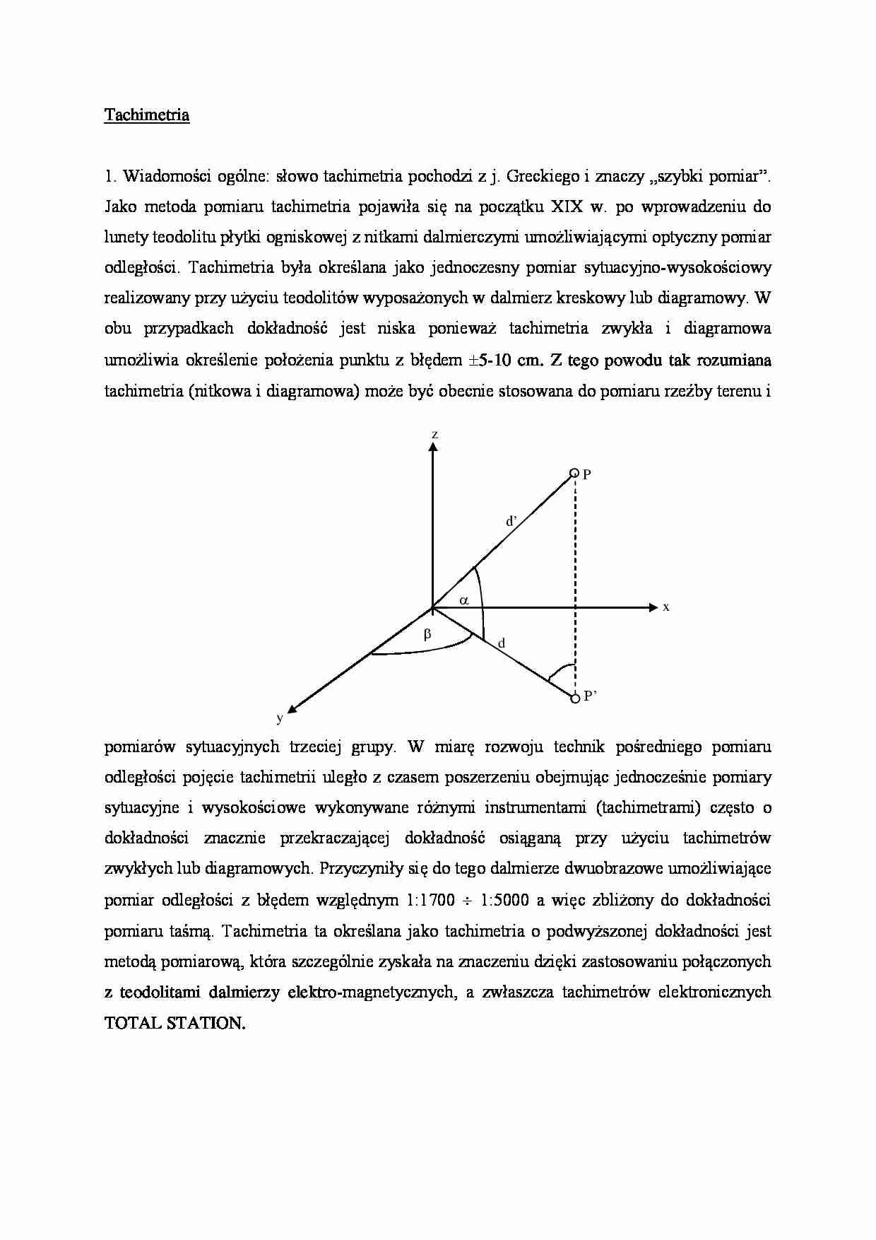 Tachimetria- opracowanie - strona 1