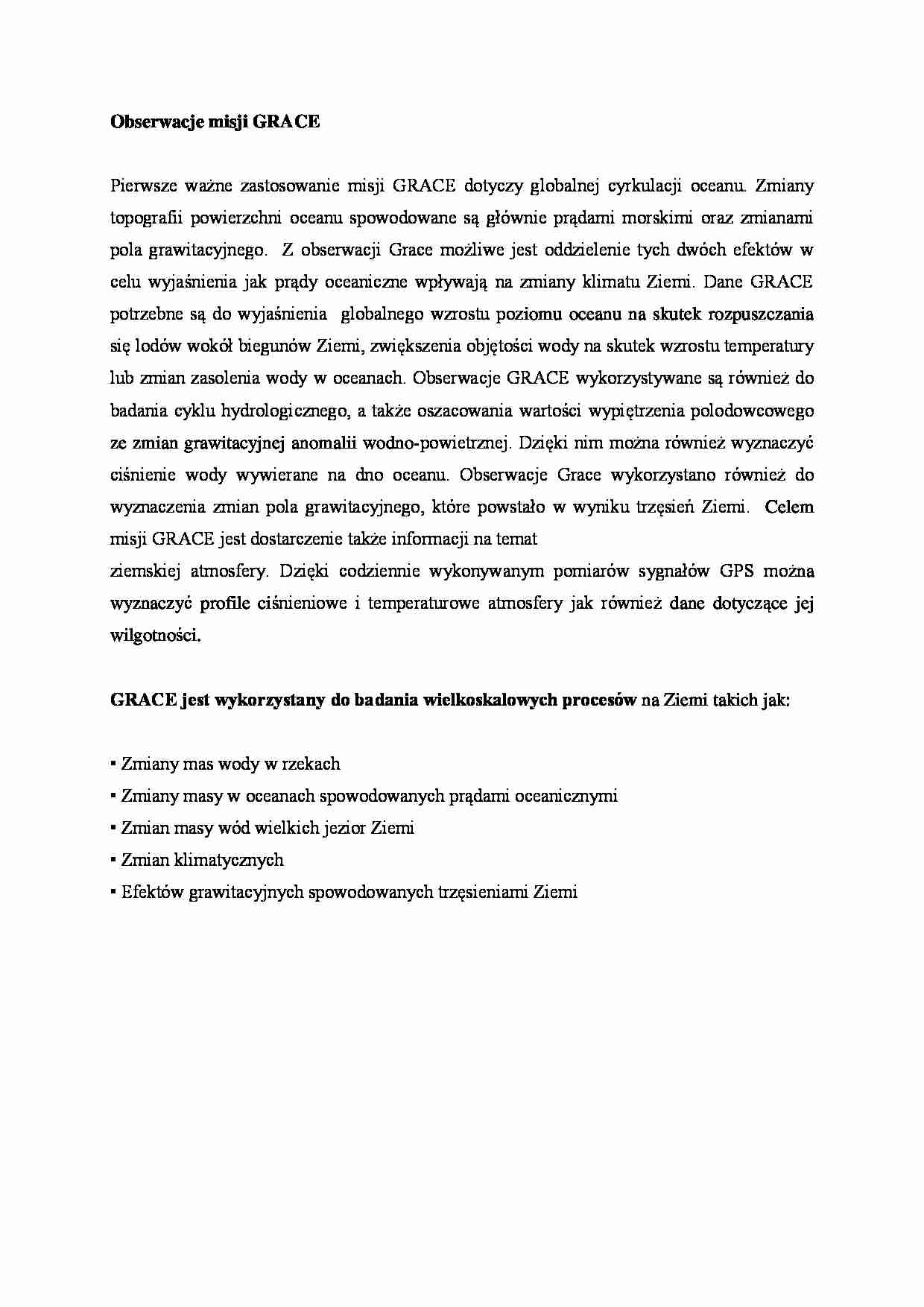 Obserwacje misji GRACE- opracowanie - strona 1