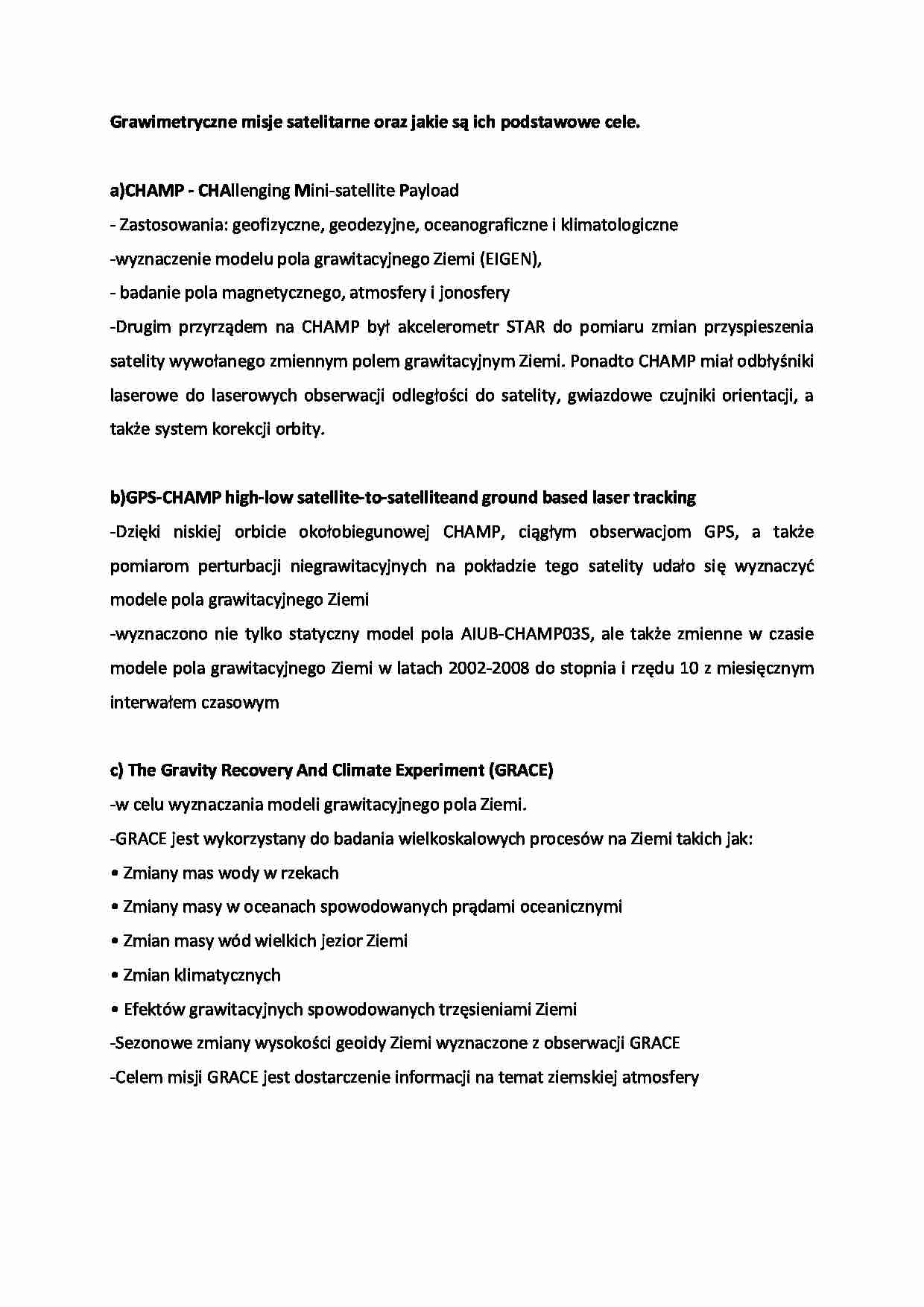 Grawimetryczne misje satelitarne- opracowanie - strona 1