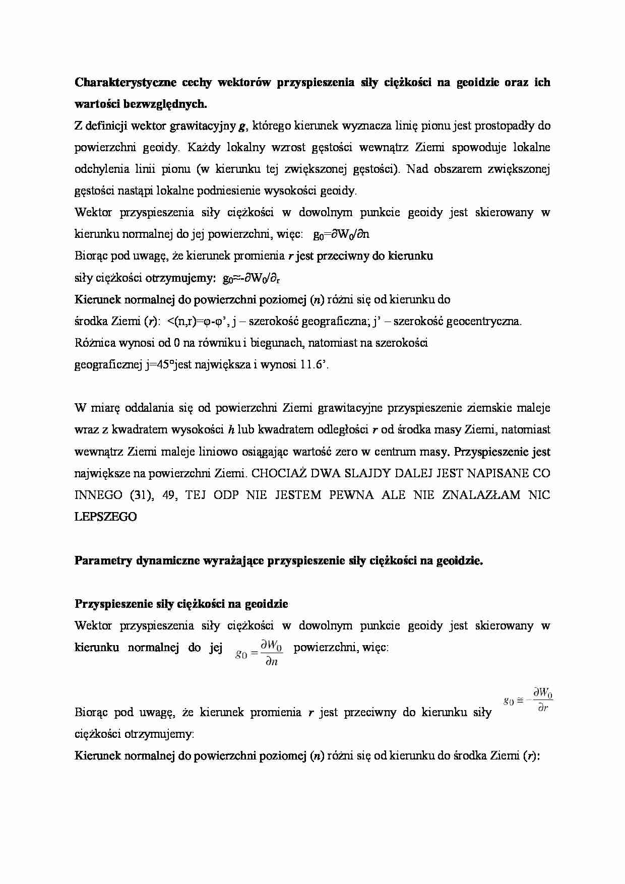 Przyspieszenie siły ciężkości na geoidzie- opracowanie - strona 1