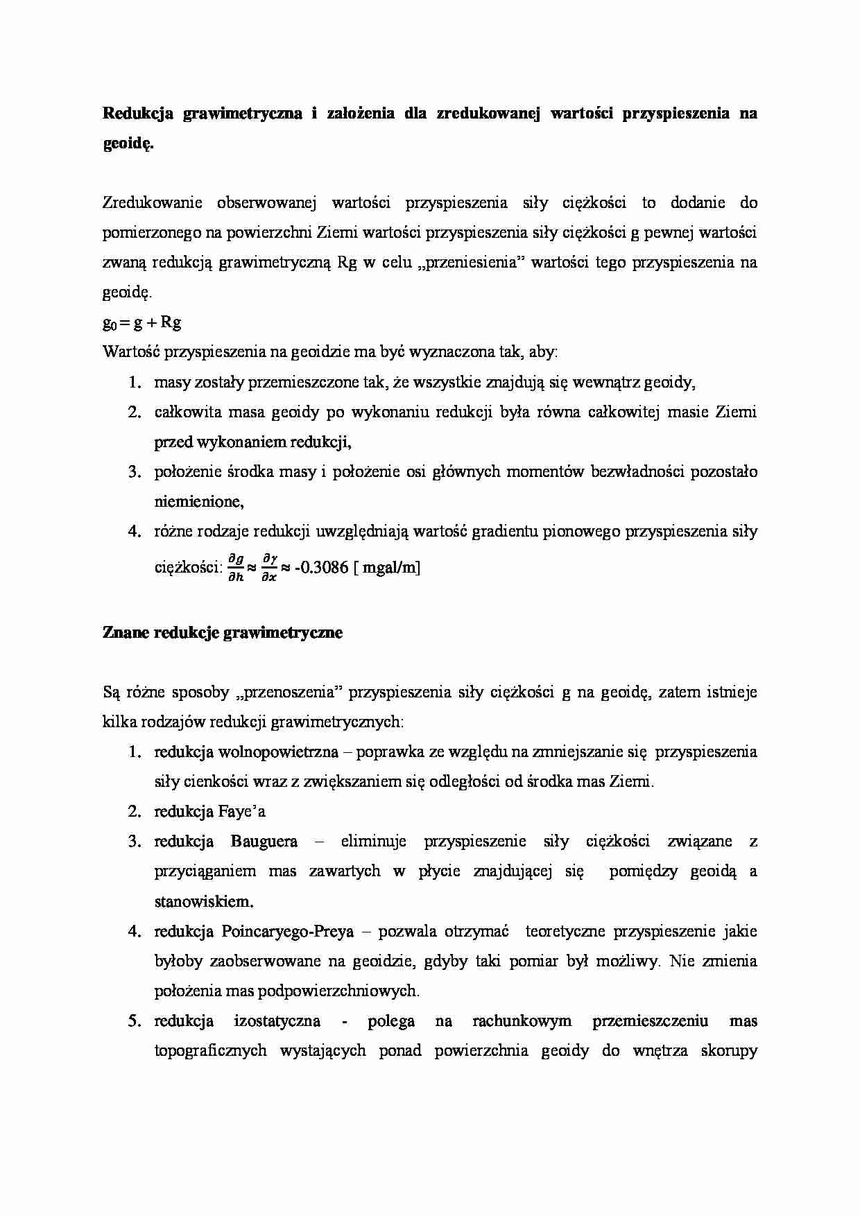 Redukcje grawimetryczne- opracowanie - strona 1