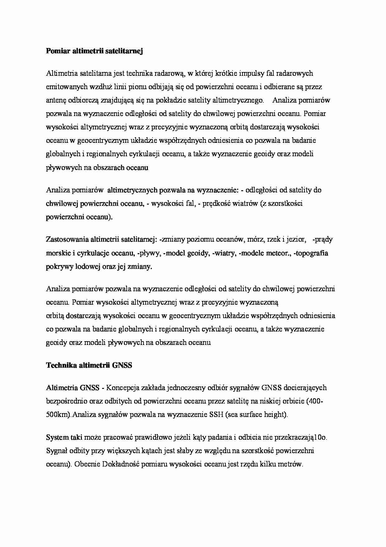 Altimetria satelitarna- opracowanie - strona 1