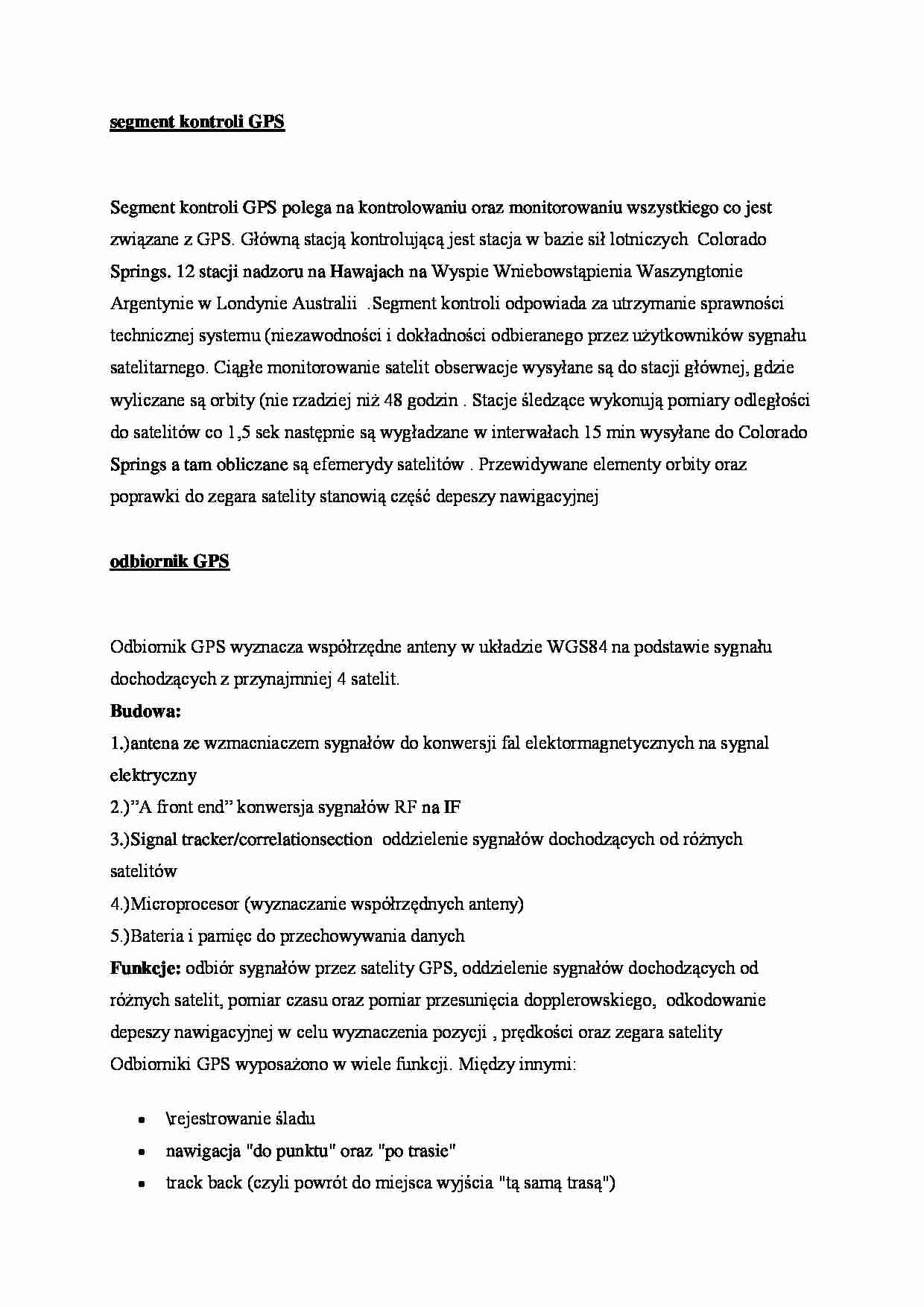 Segment kontroli GPS- opracowanie - strona 1