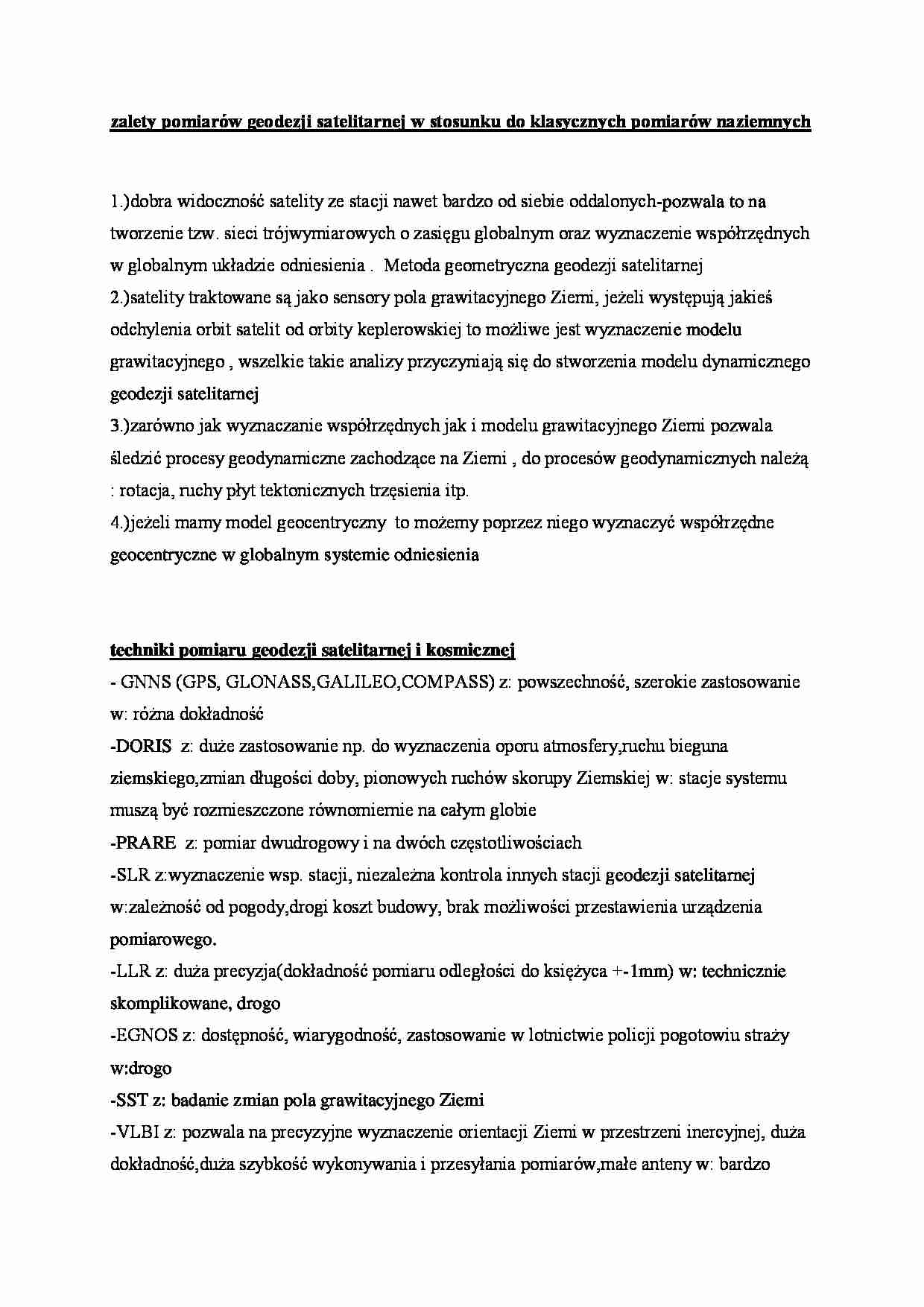 Pomiary geodezji satelitarnej- opracowanie - strona 1