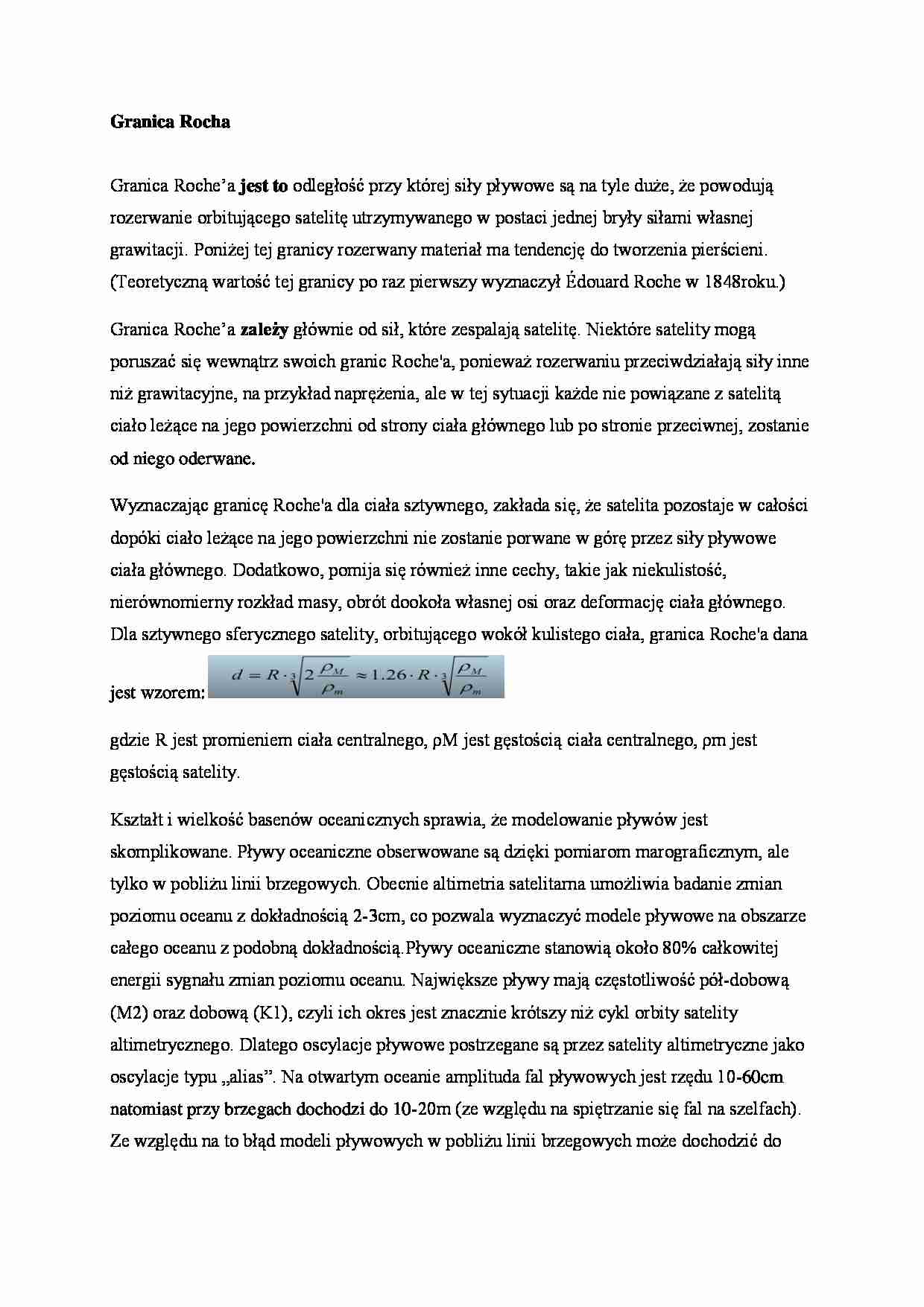 Granica Rocha- opracowanie - Siły pływowe - strona 1