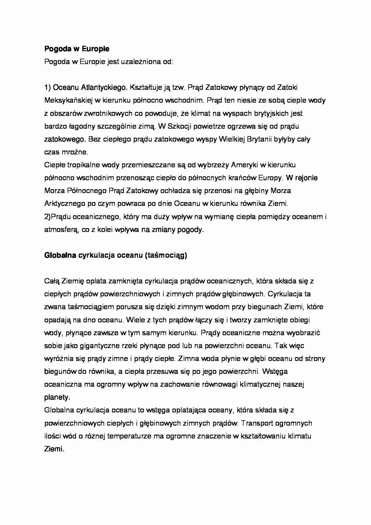 Pogoda w Europie - opracowanie - Globalna   cyrkulacja oceanu  - strona 1