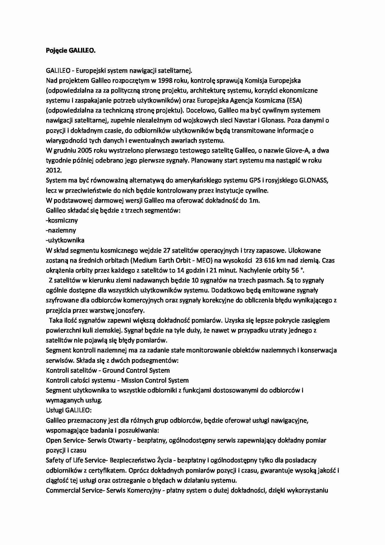 GALILEO- definicja pojęcia - strona 1