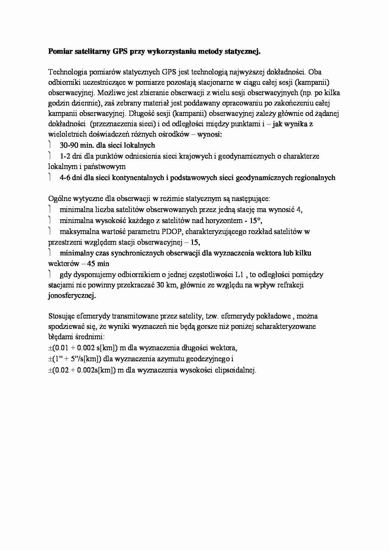 Pomiar satelitarny GPS przy wykorzystaniu metody statycznej - strona 1