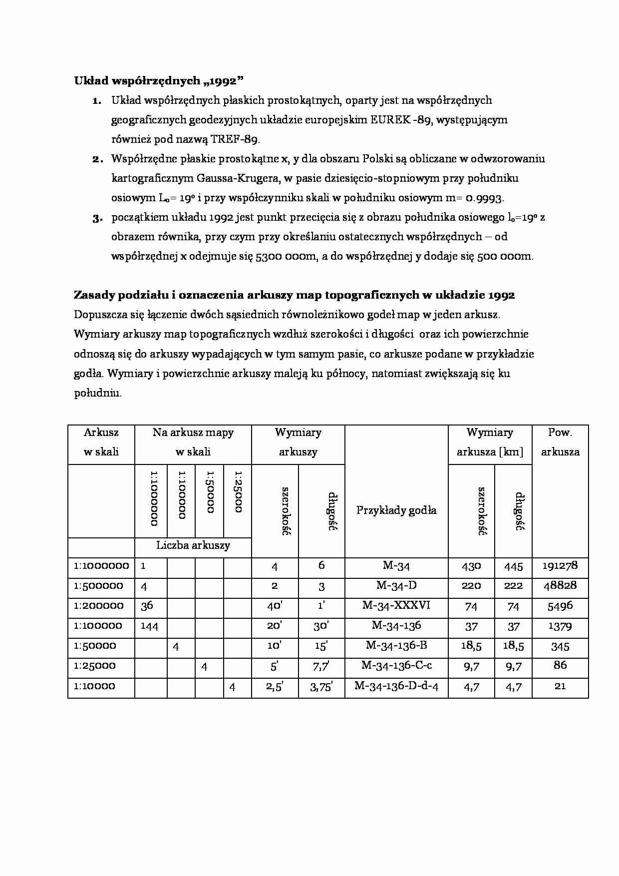 Układ współrzędnych 1992- opracowanie - strona 1