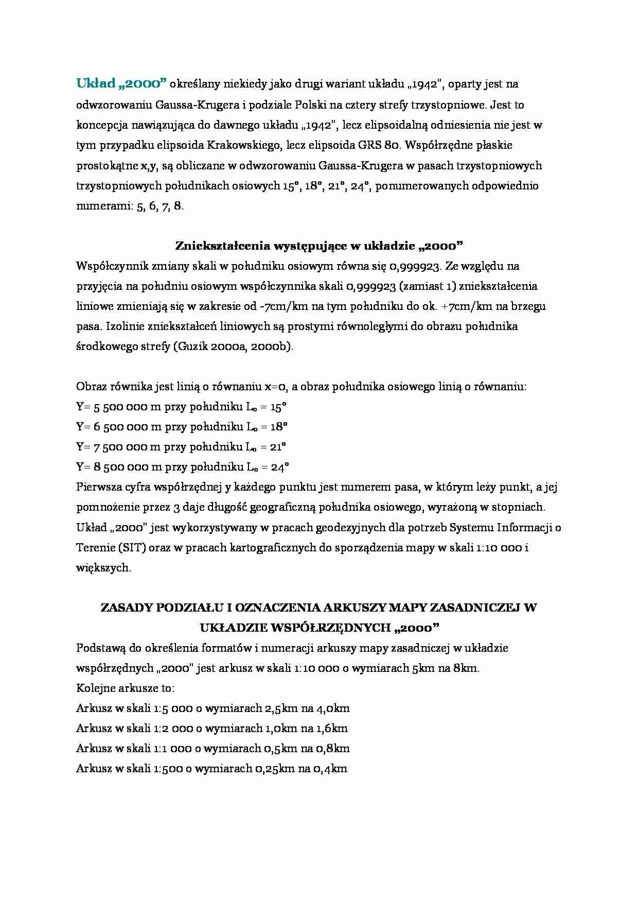 Układ współrzędnych 2000- opracowanie - strona 1