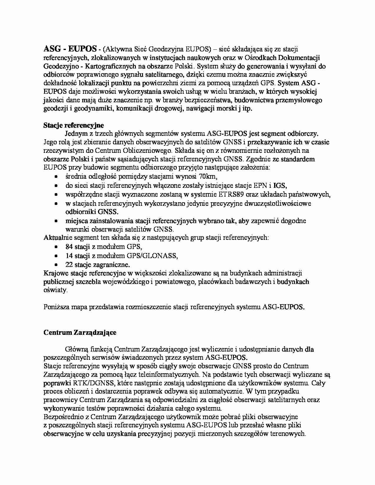 Aktywna Sieć Geodezyjna EUPOS- sprawozdanie - strona 1