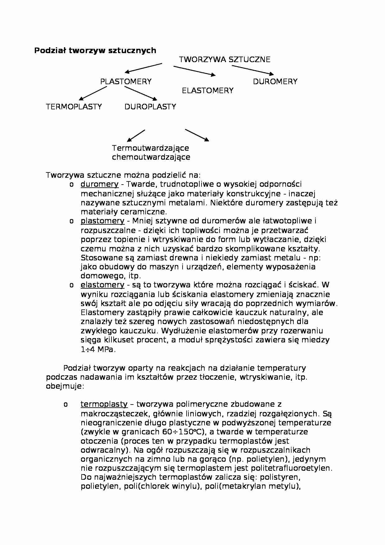Podział tworzyw  - wykład - strona 1