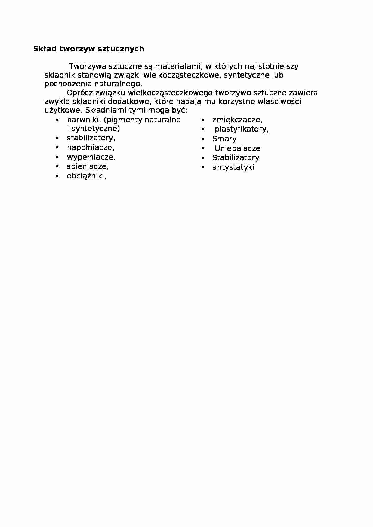Skład tworzyw sztucznych - wykład - strona 1
