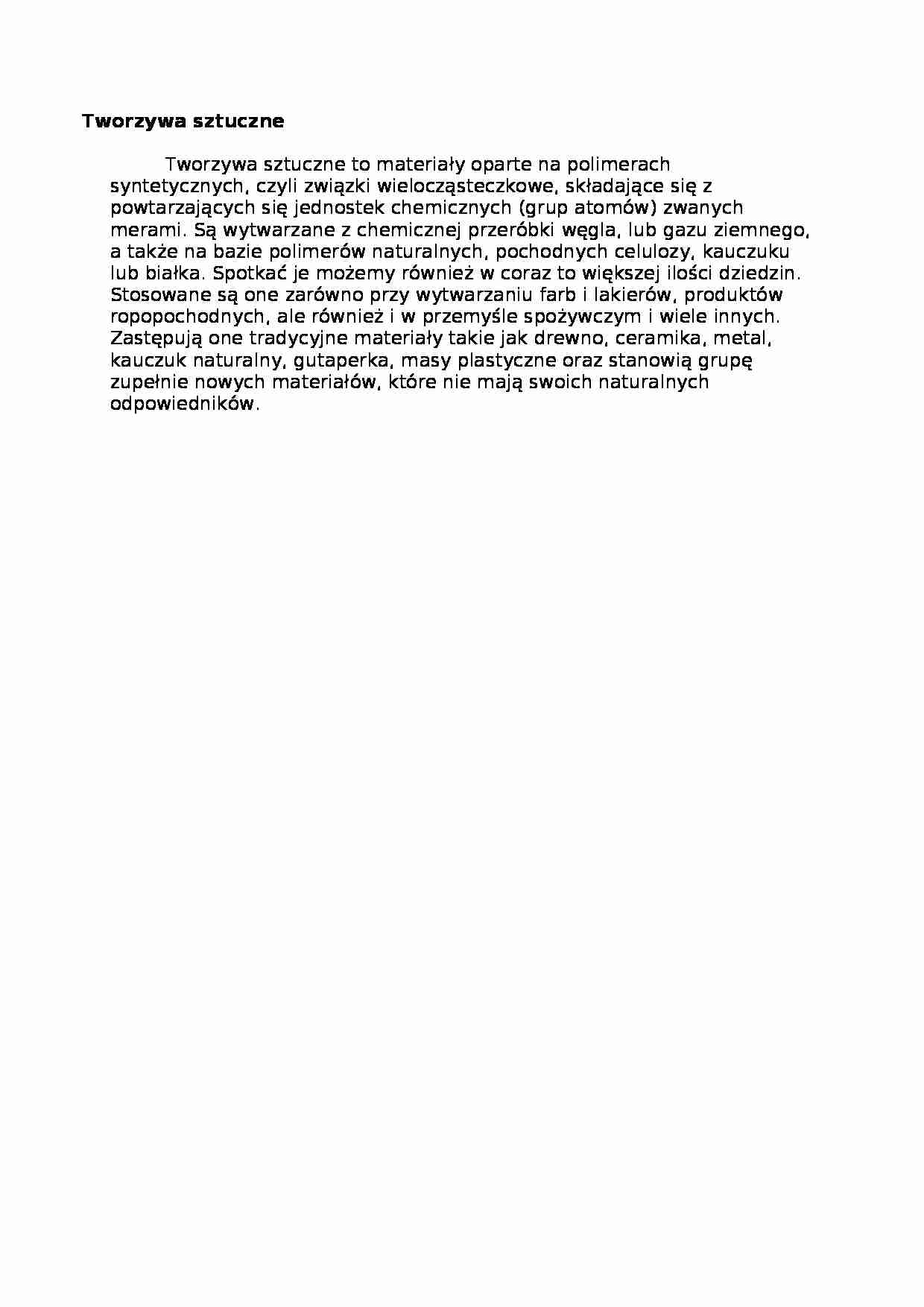 Tworzywa sztuczne - opracowanie - strona 1