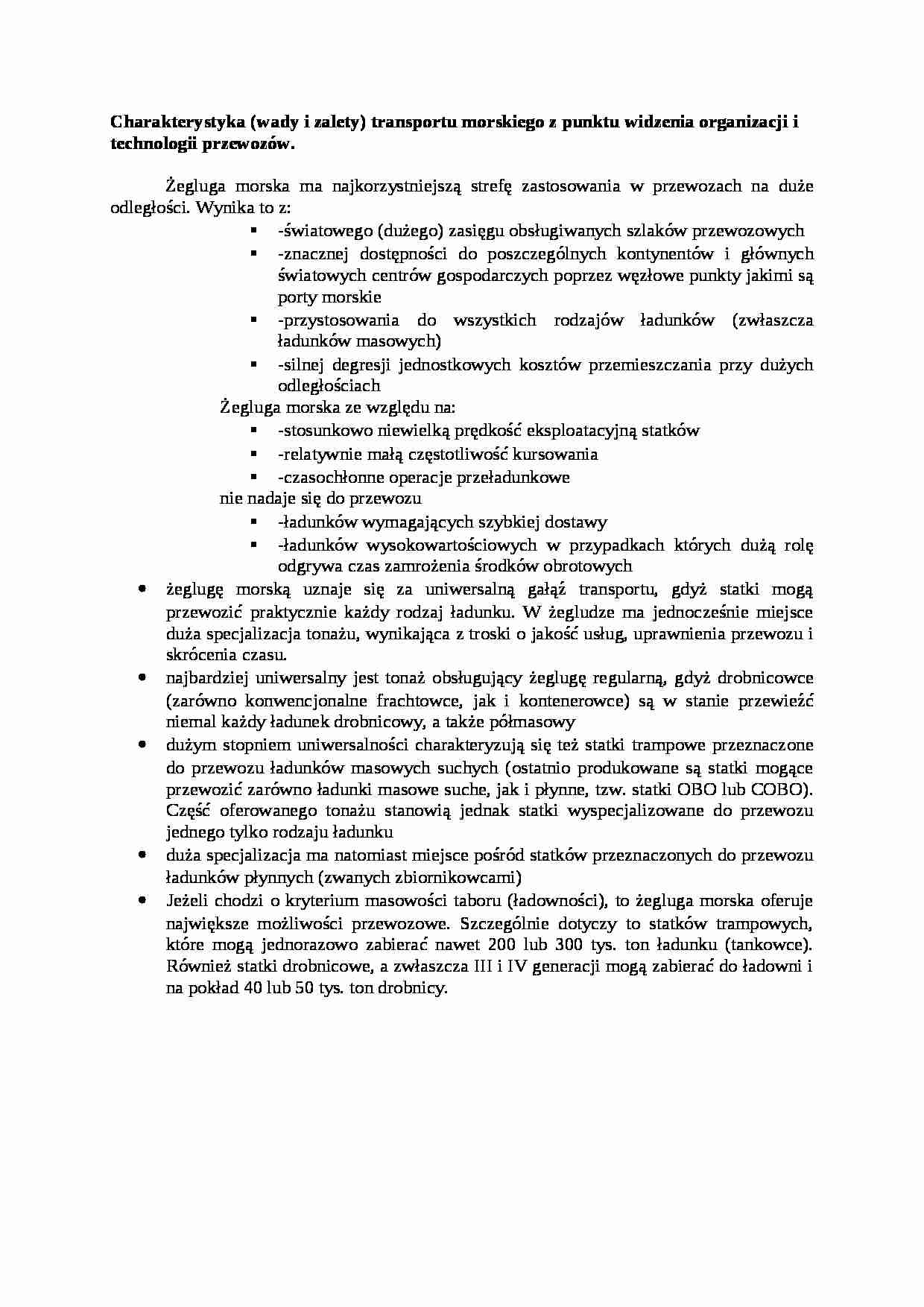 Charakterystyka transportu morskiego - wykład - strona 1