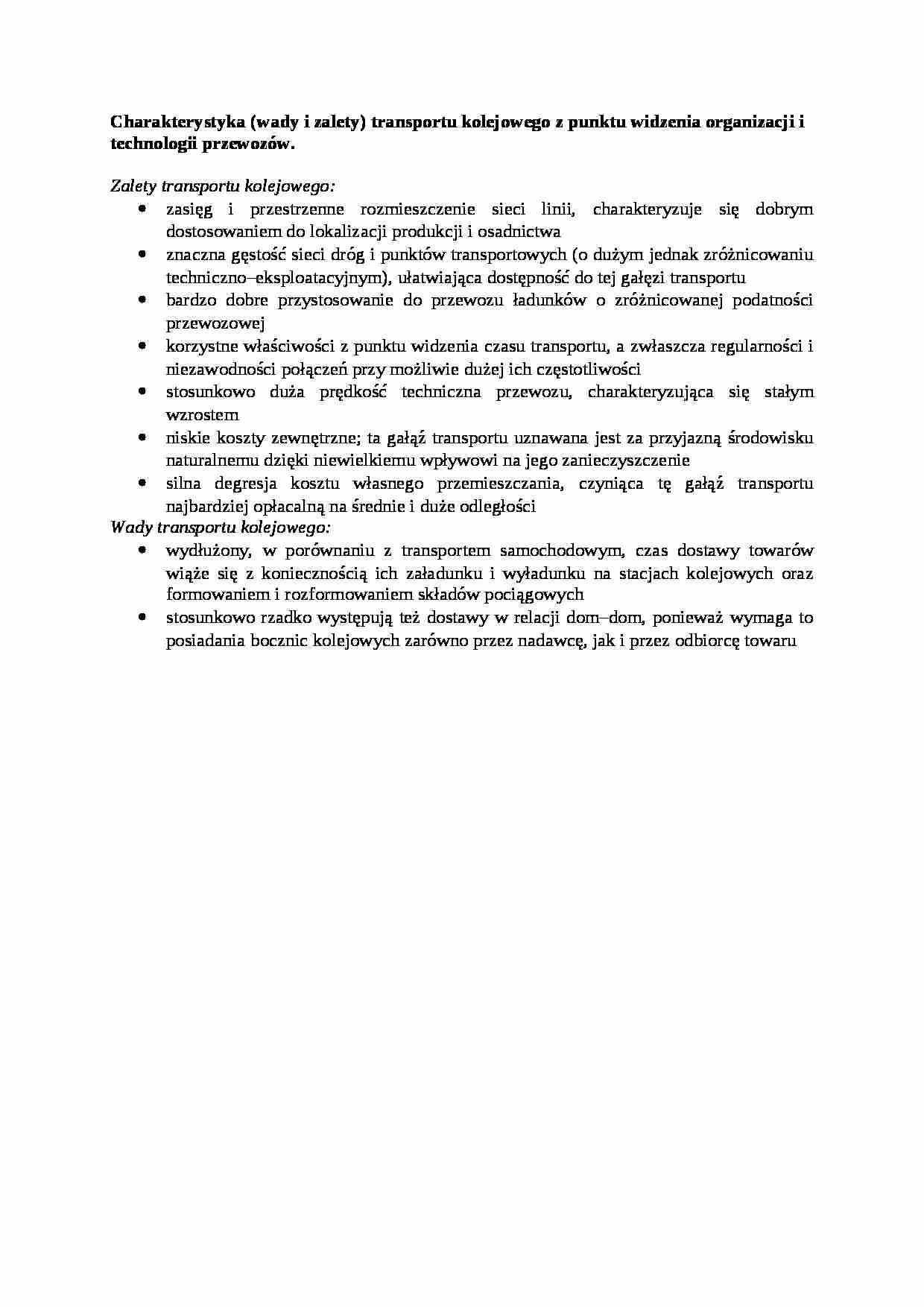 Charakterystyka transportu kolejowego - wykład - strona 1