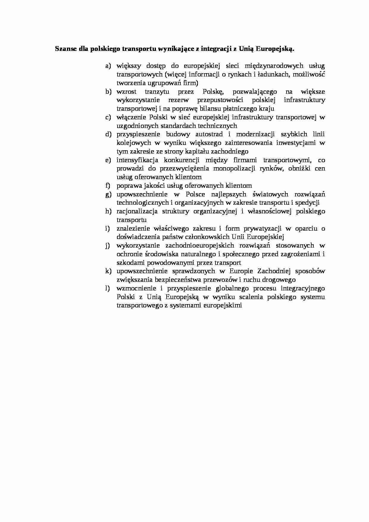 Szanse dla polskiego transportu - wykład - strona 1