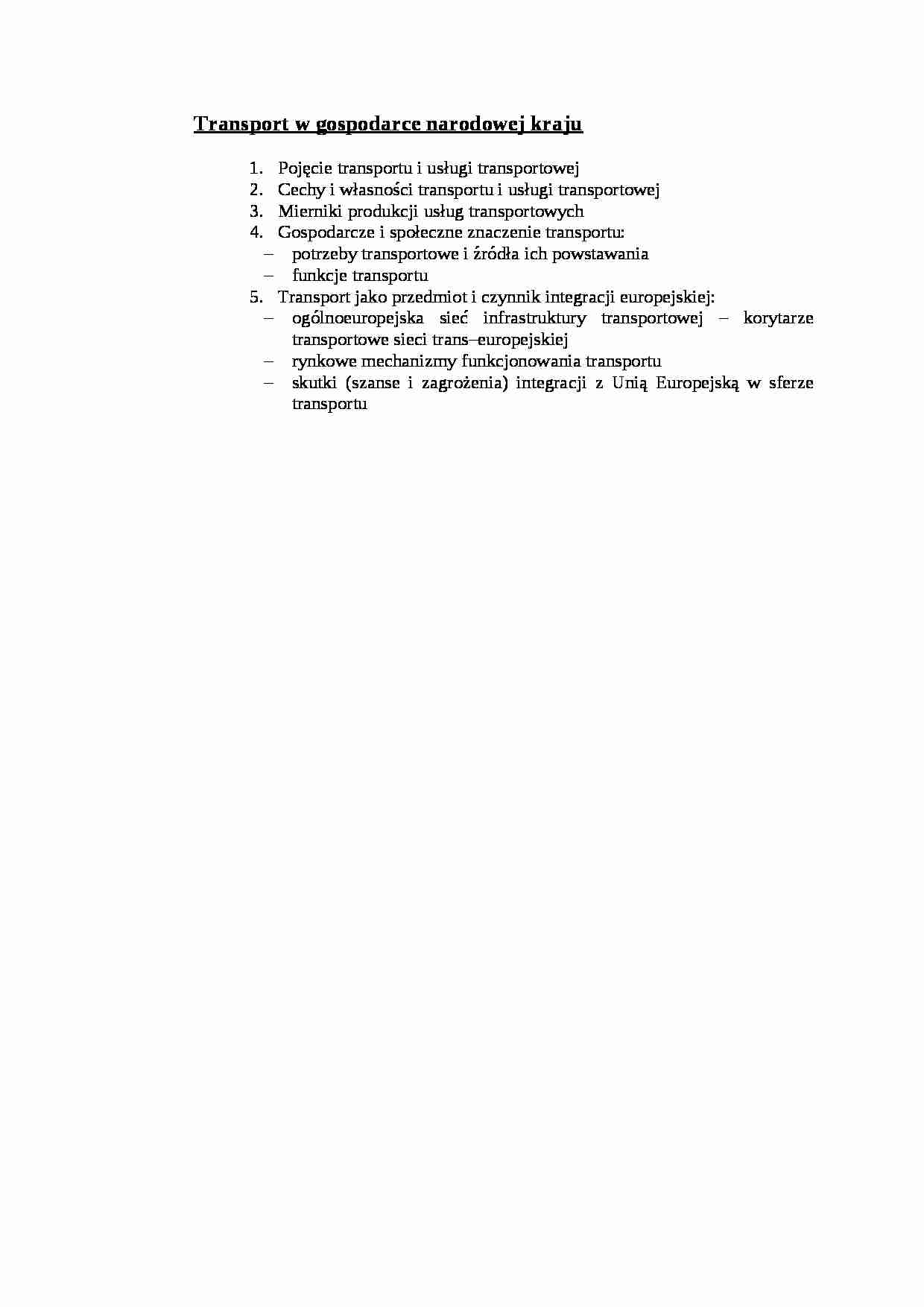 Transport w gospodarce narodowej kraju - wykład - strona 1