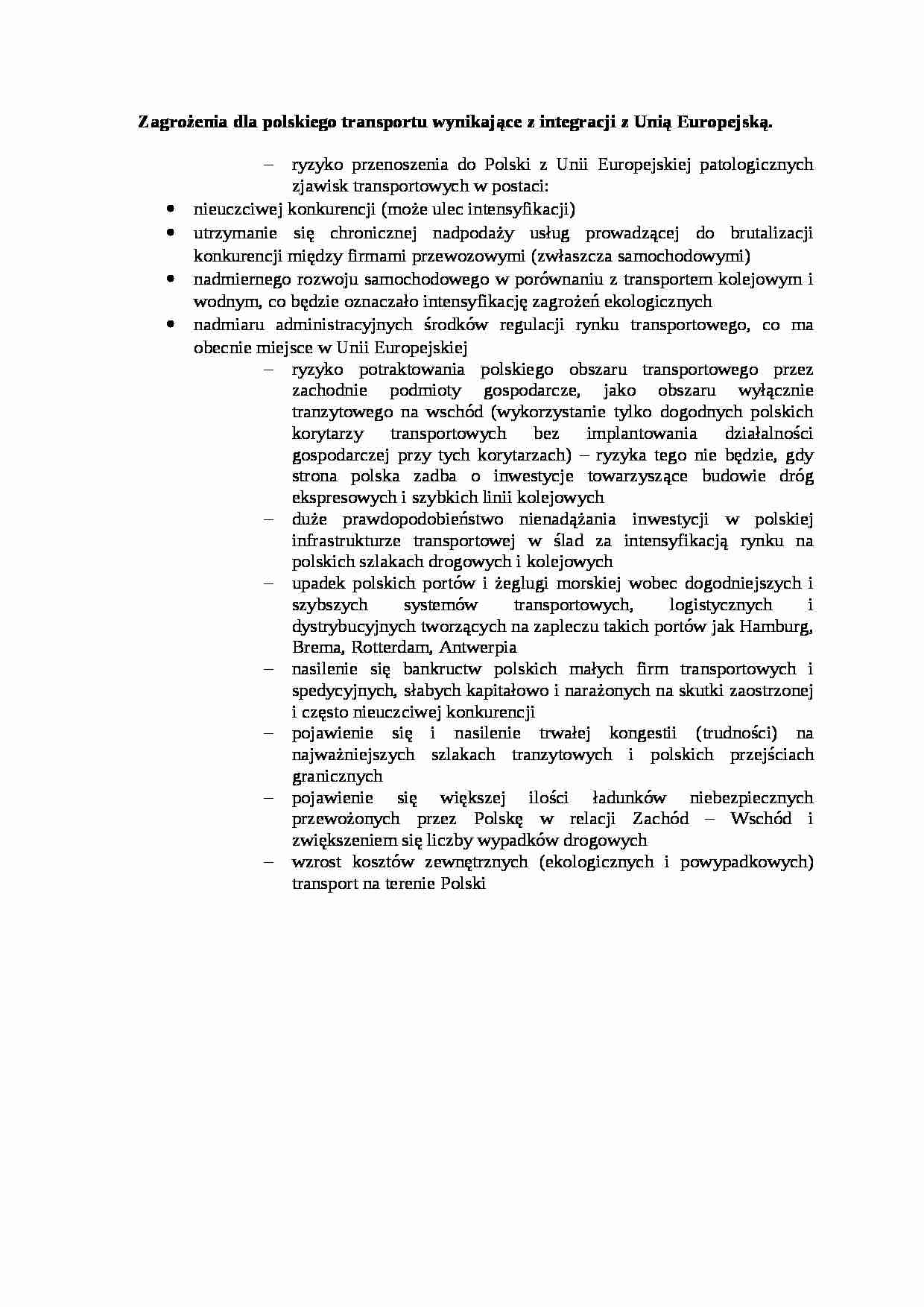 Zagrożenia dla polskiego transportu - wykład - strona 1