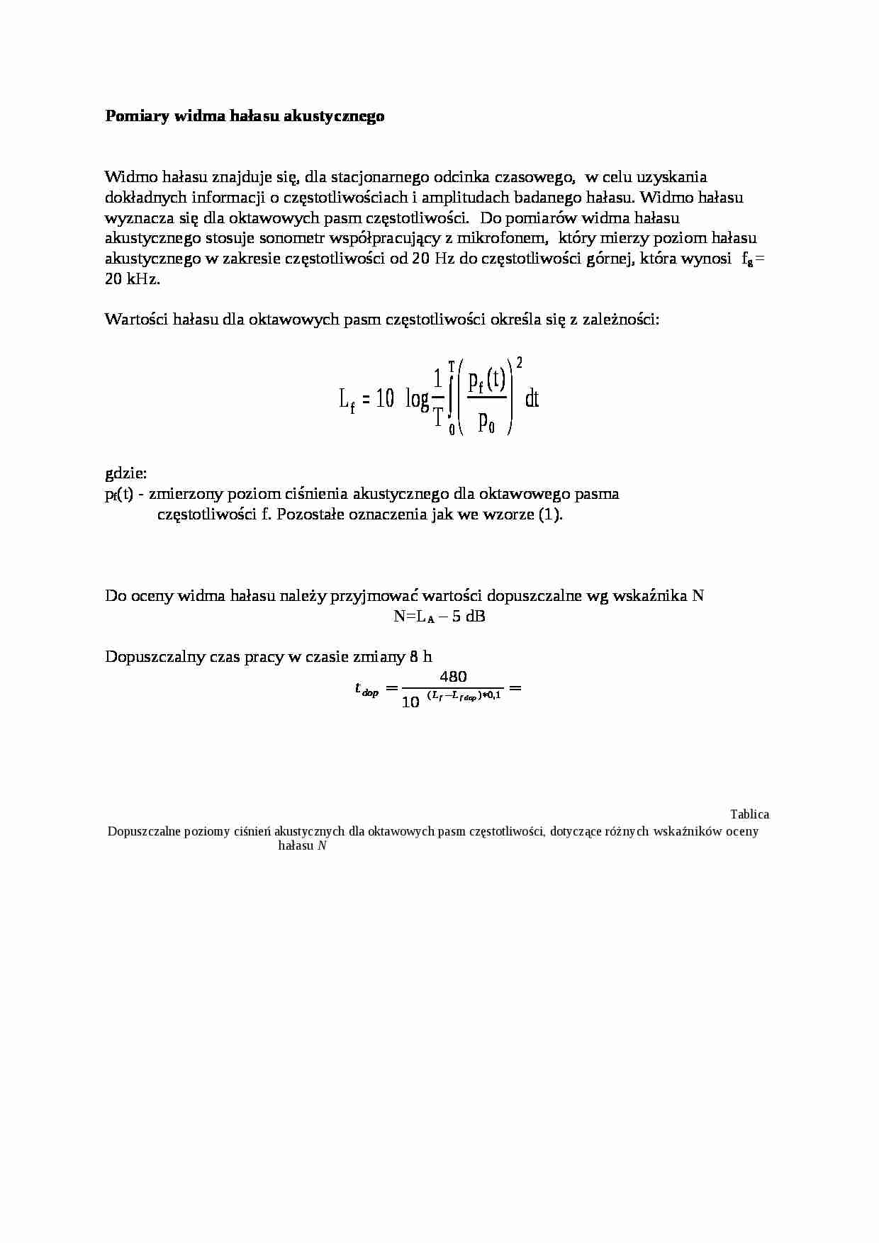 Pomiary widma hałasu akustycznego - wykład - strona 1