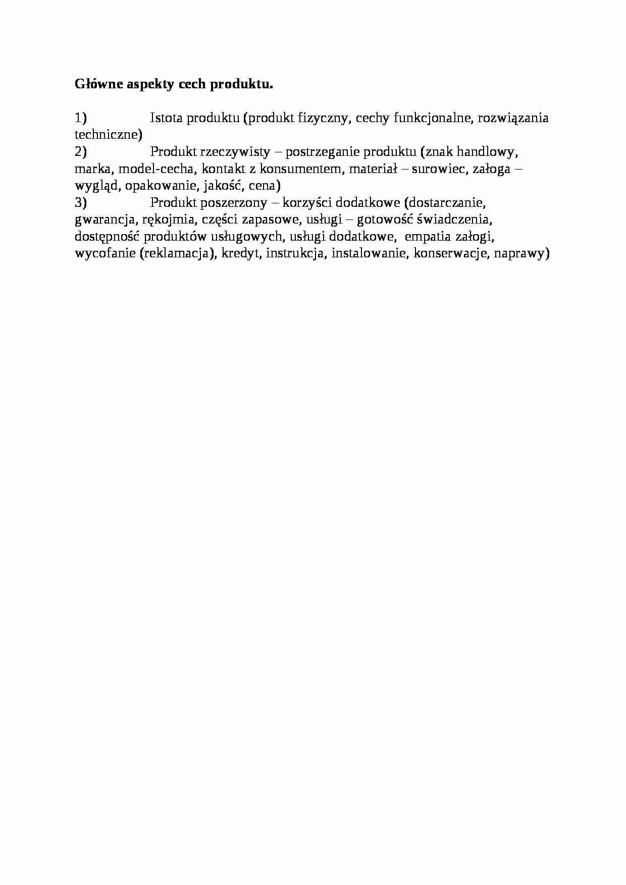 Główne aspekty cech produktu - wykład - strona 1