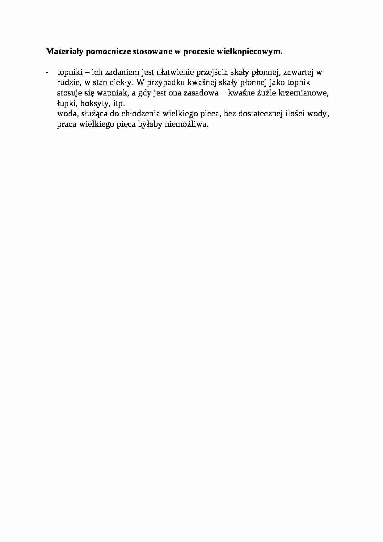Materiały pomocnicze stosowane w procesie wielkopiecowym - opracowanie - strona 1