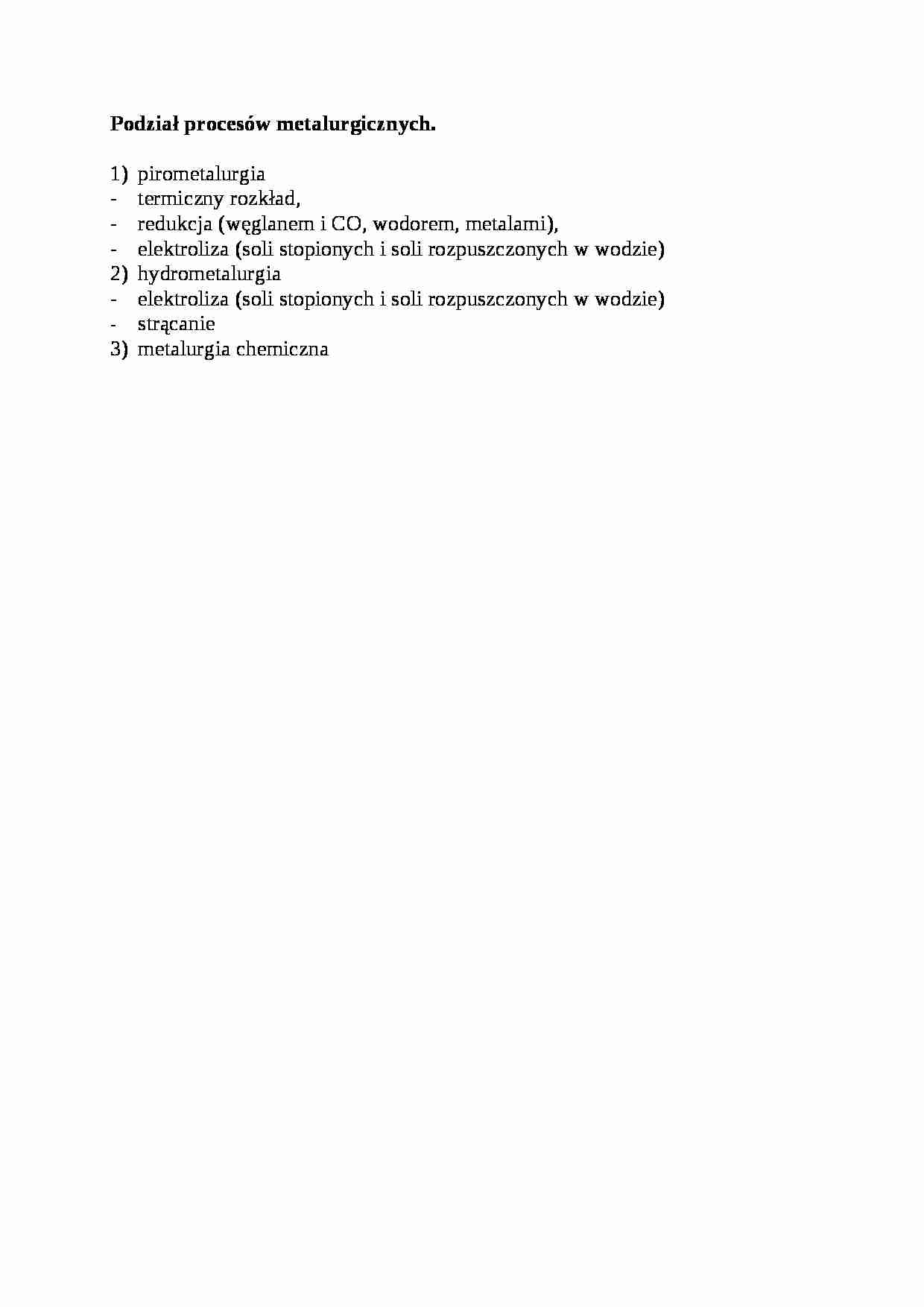 Podział procesów metalurgicznych - wykład - strona 1