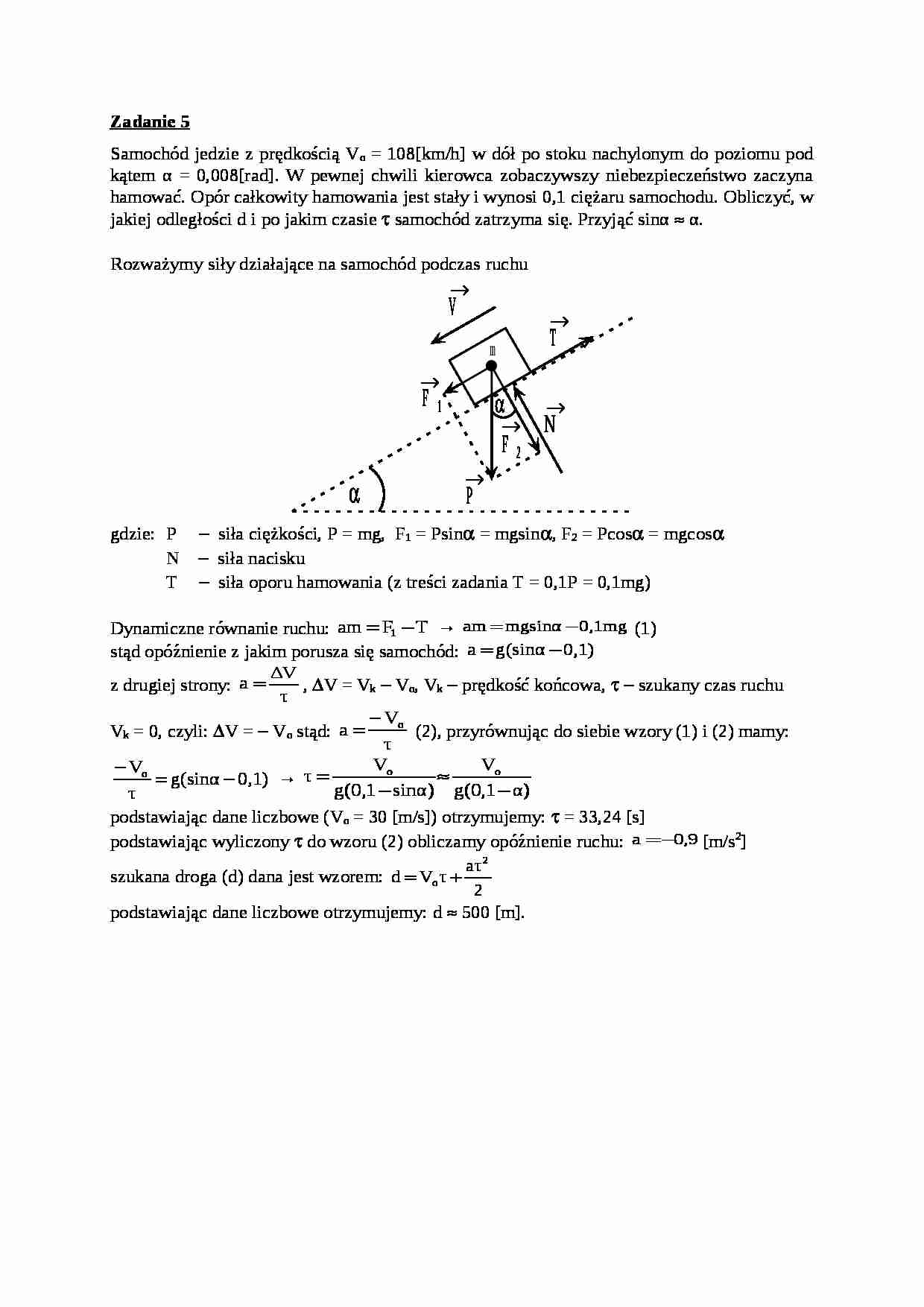Mechanika techniczna - ćwiczenia - czas i droga hamowania - strona 1