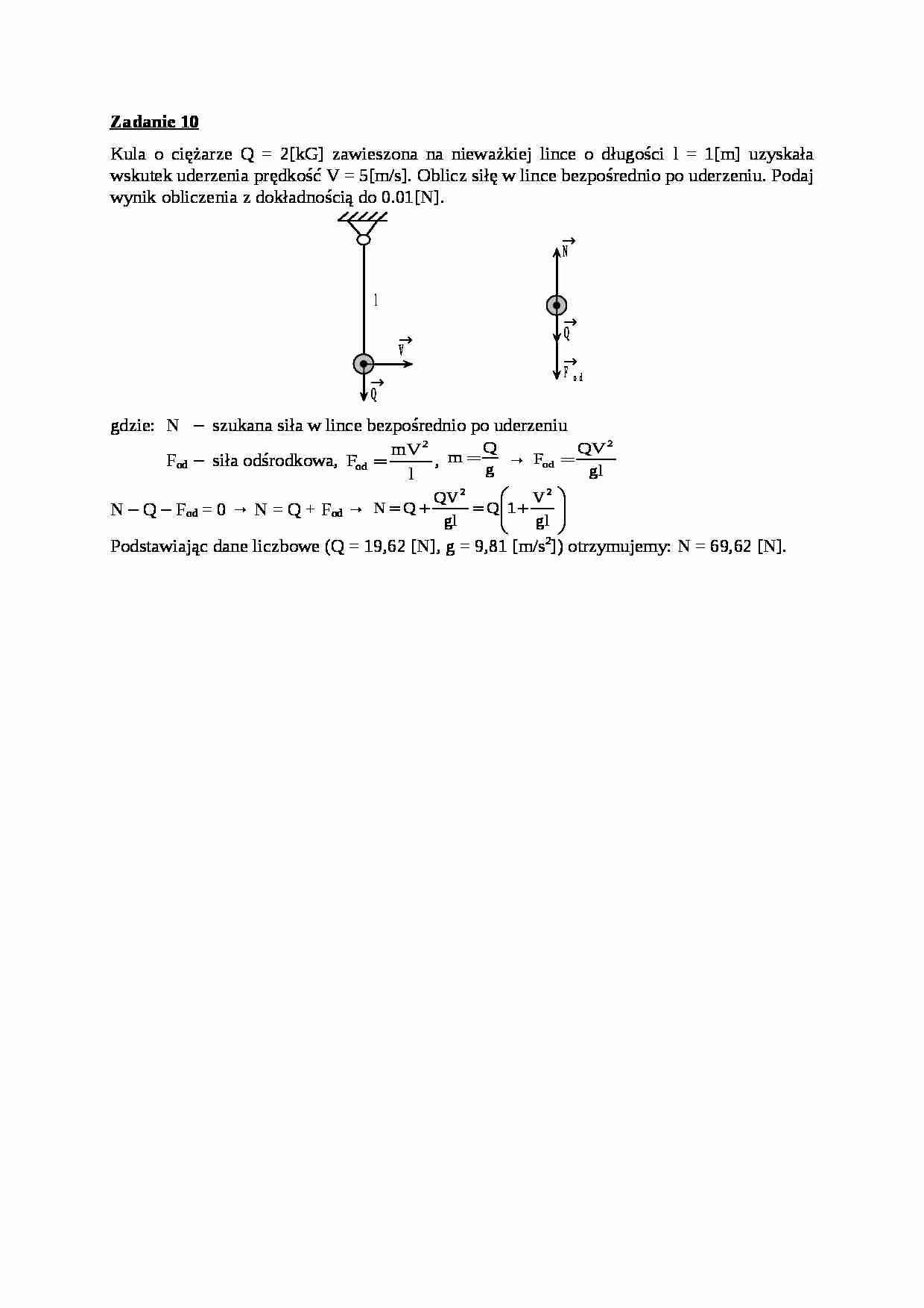 Mechanika techniczna - ćwiczenia - Siła odśrodkowa - strona 1