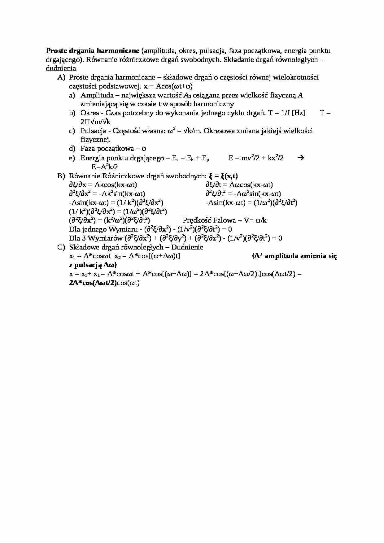 Proste drgania harmoniczne - wykład - strona 1