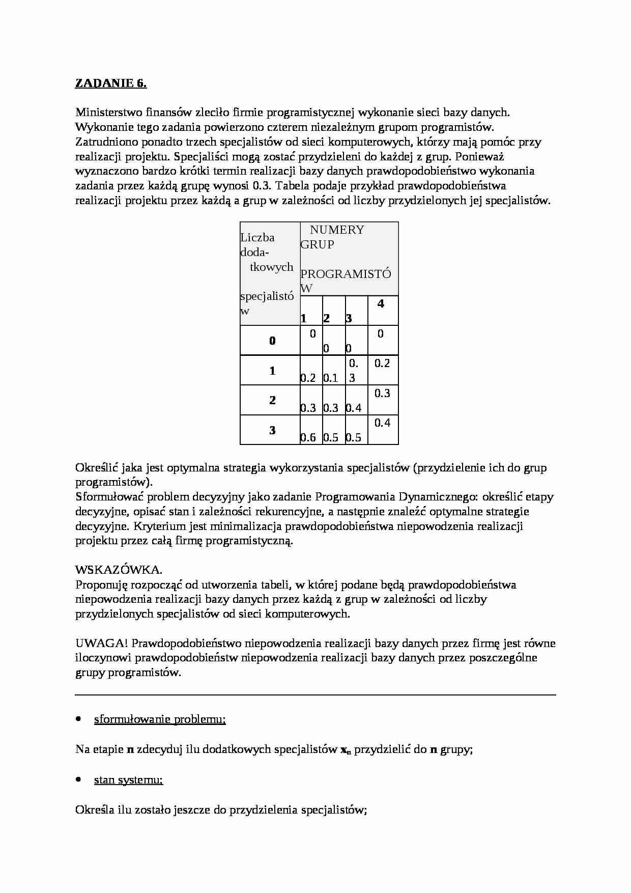 Badania operacyjne  - Problem decyzyjny - Prawdopodobieństwo - strona 1