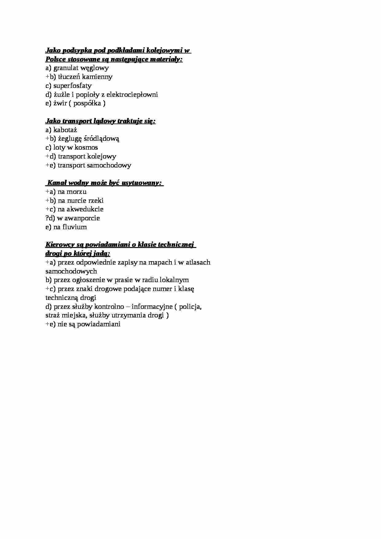Infrastruktura transportu - test - Transport lądowy - strona 1
