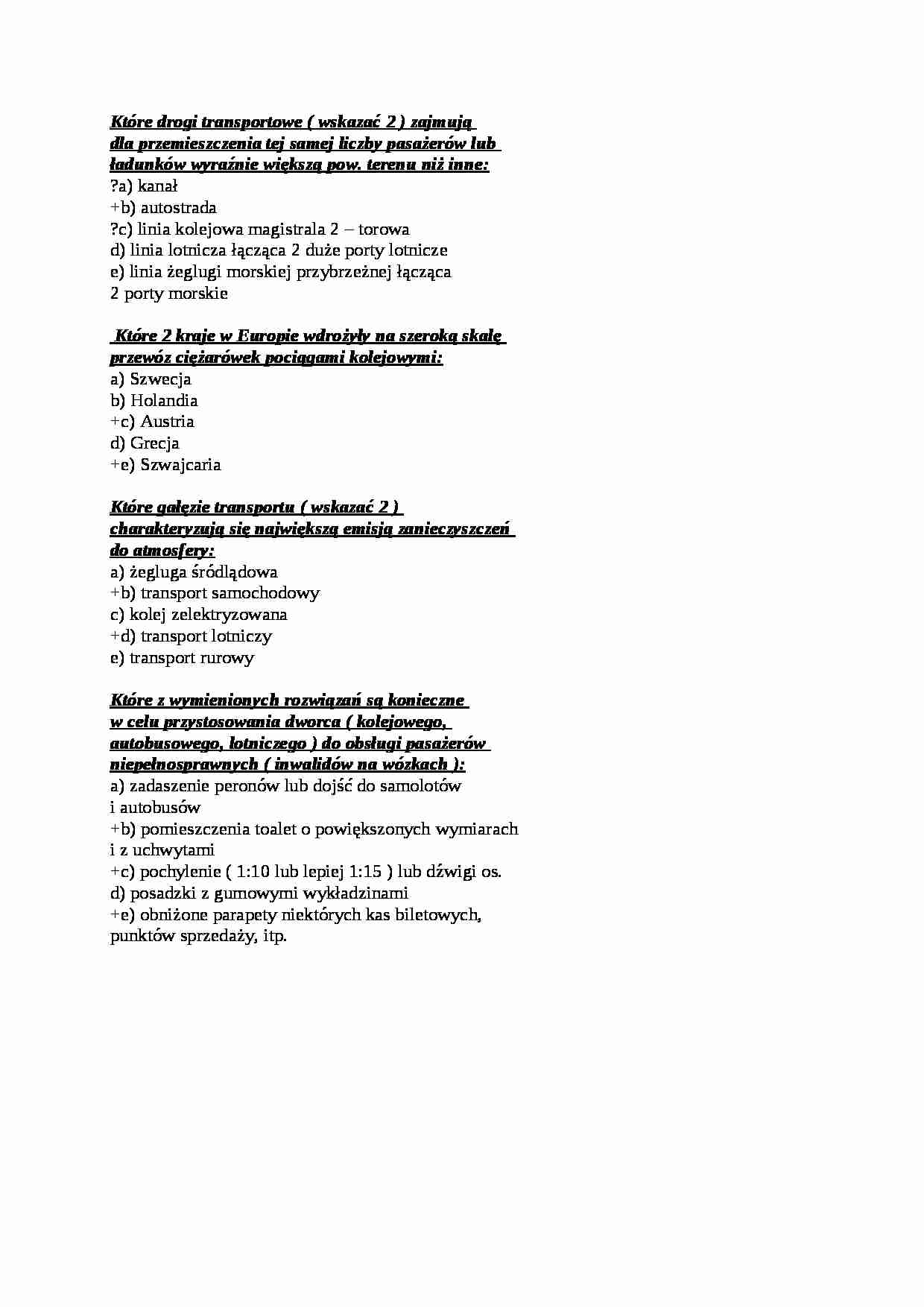 Infrastruktura transportu - test - Drogi transportowe - strona 1