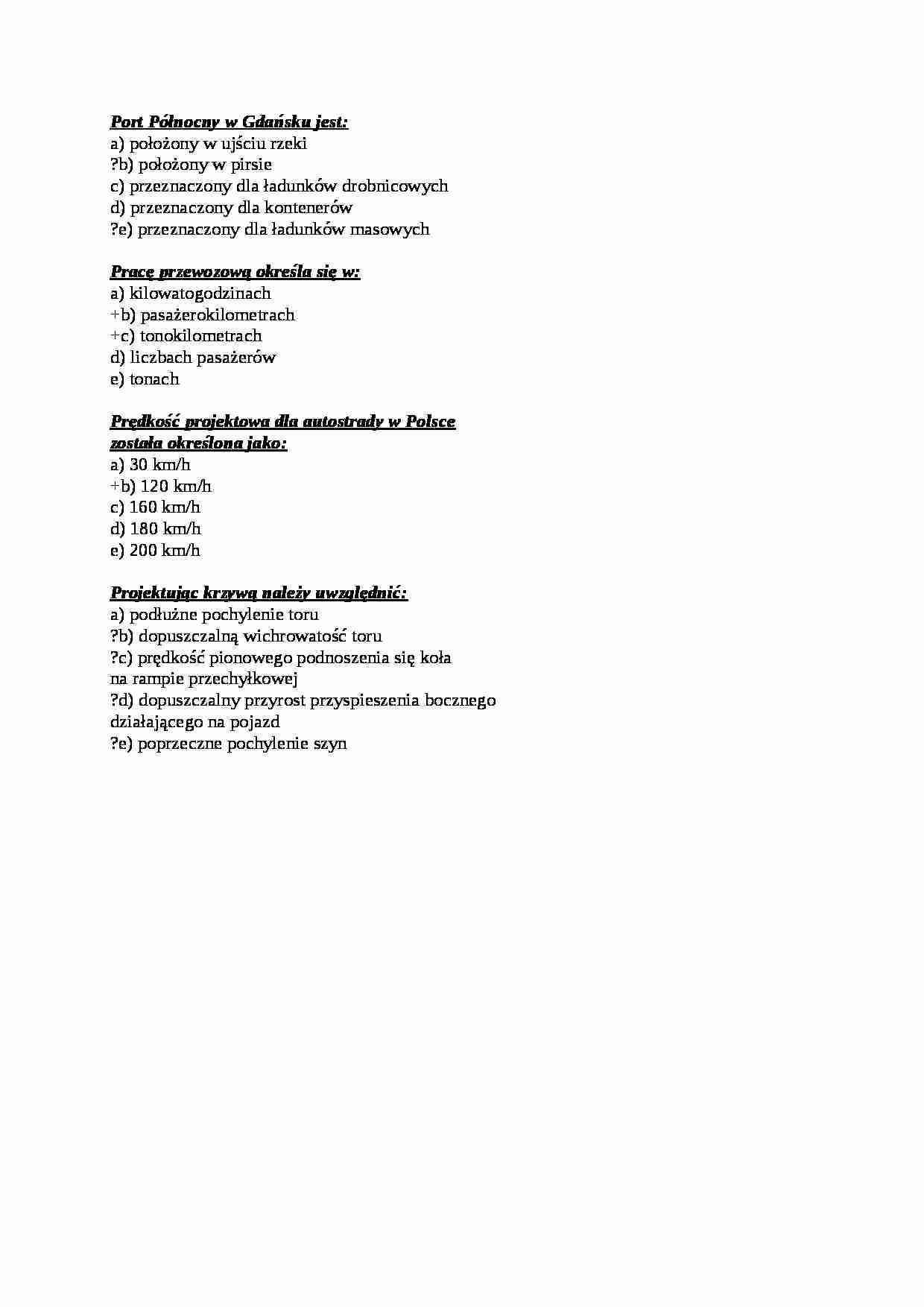 Infrastruktura transportu - test - Praca przewozowa - strona 1