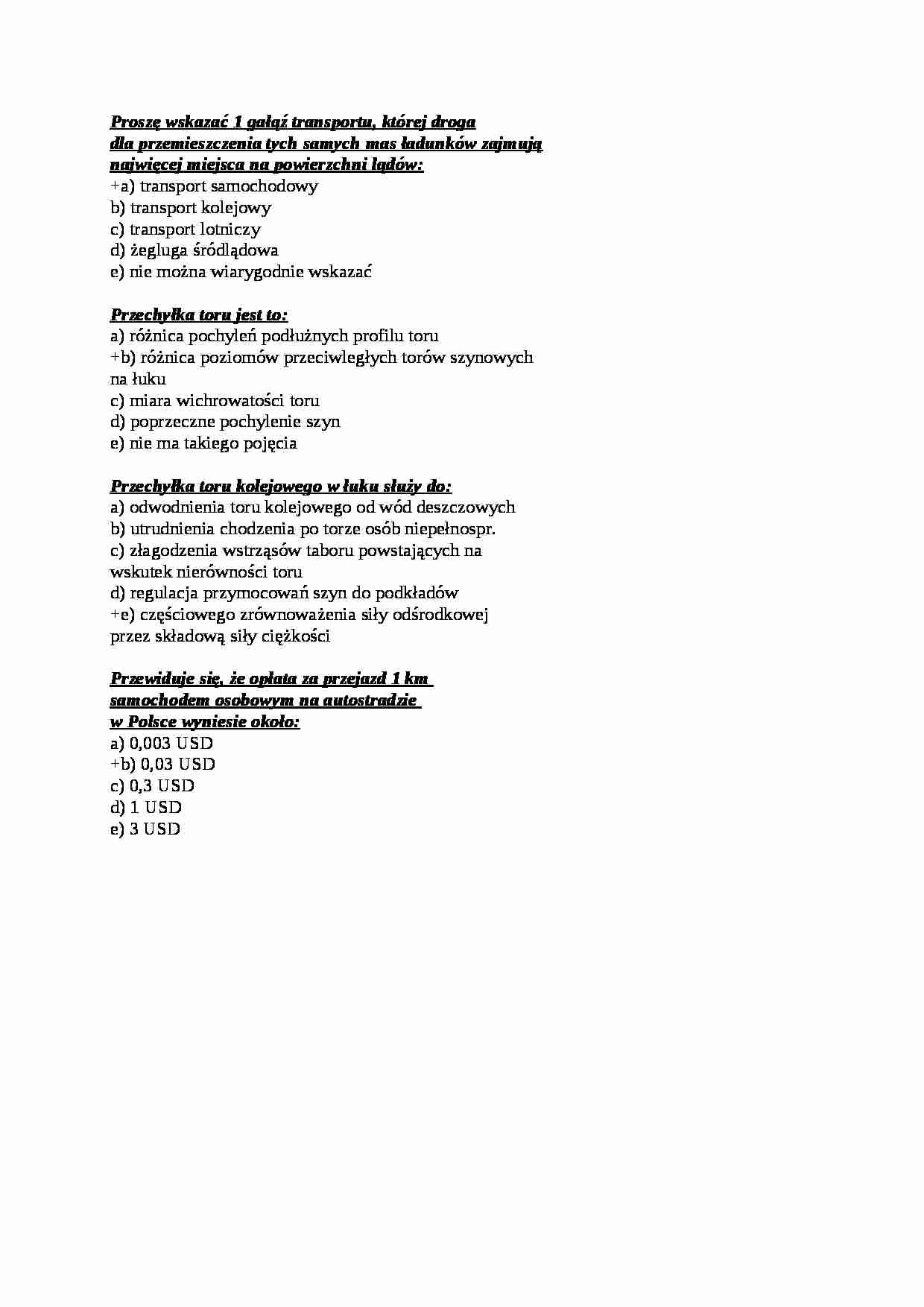 Infrastruktura transportu - test - Przechyłka toru - strona 1