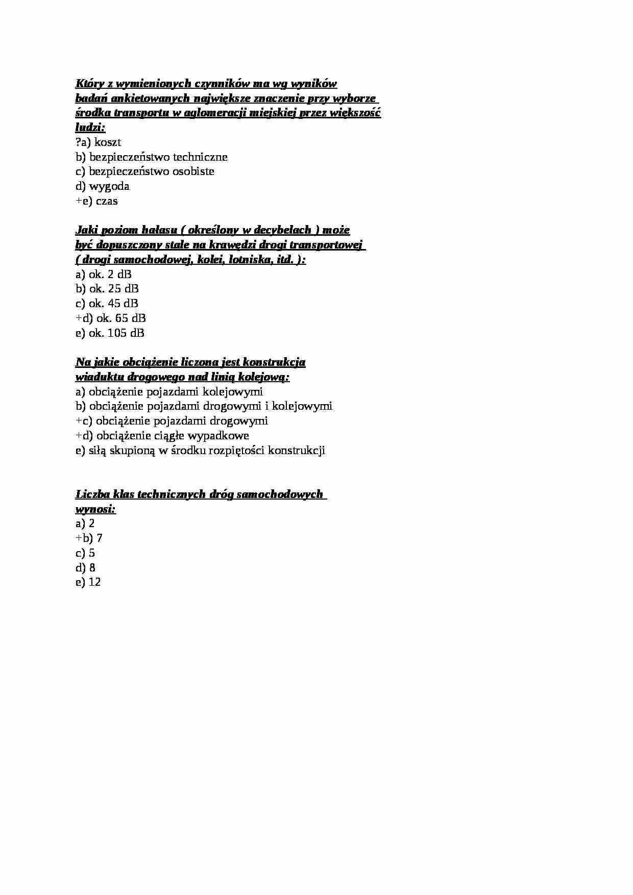 Infrastruktura transportu - test - Klasy techniczne - strona 1